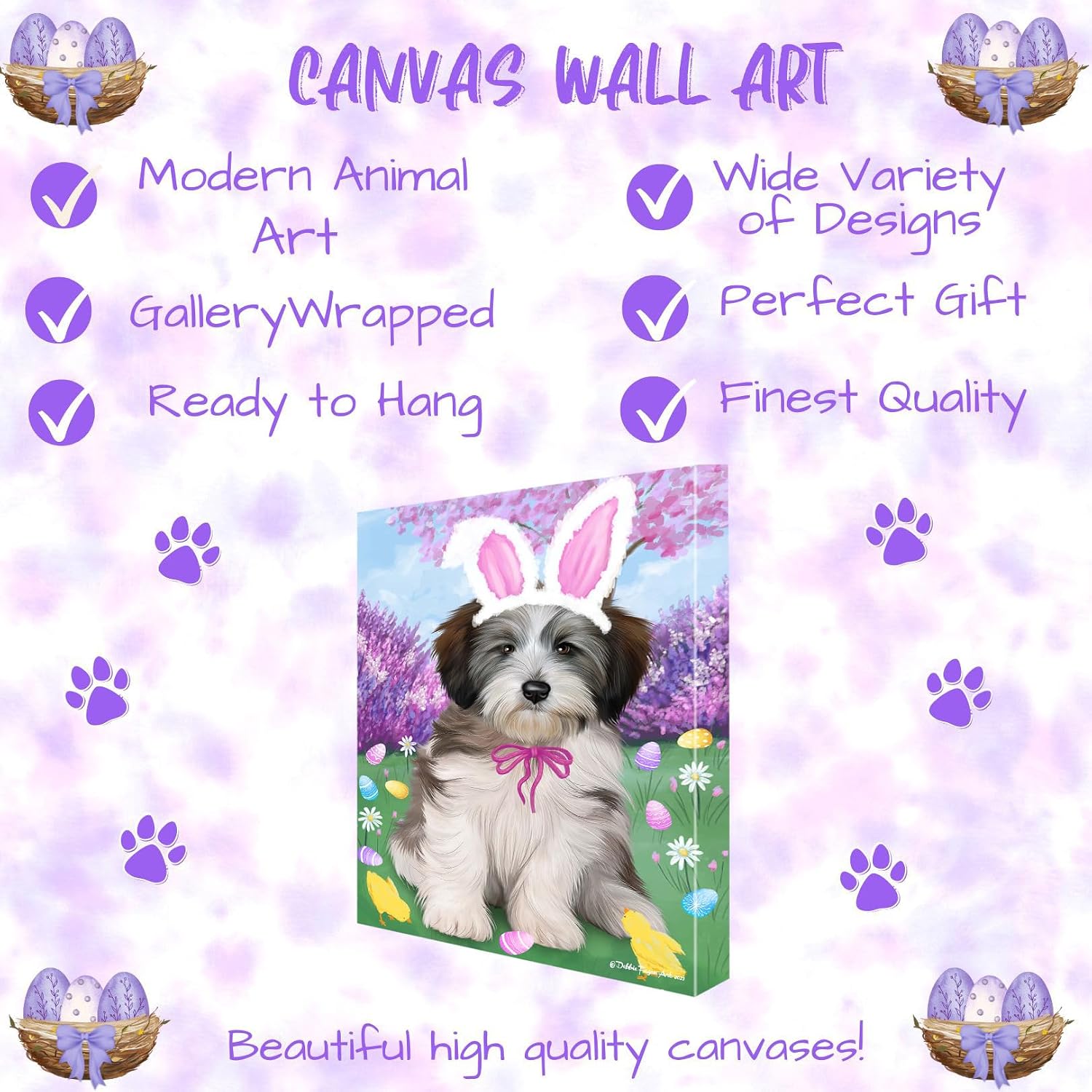 Doggie of the Day Easter with Tibetan Terrier Dog Canvas Wall Art - Premium Quality Ready to Hang Room Decor - Flat Rolled 11" x 14"