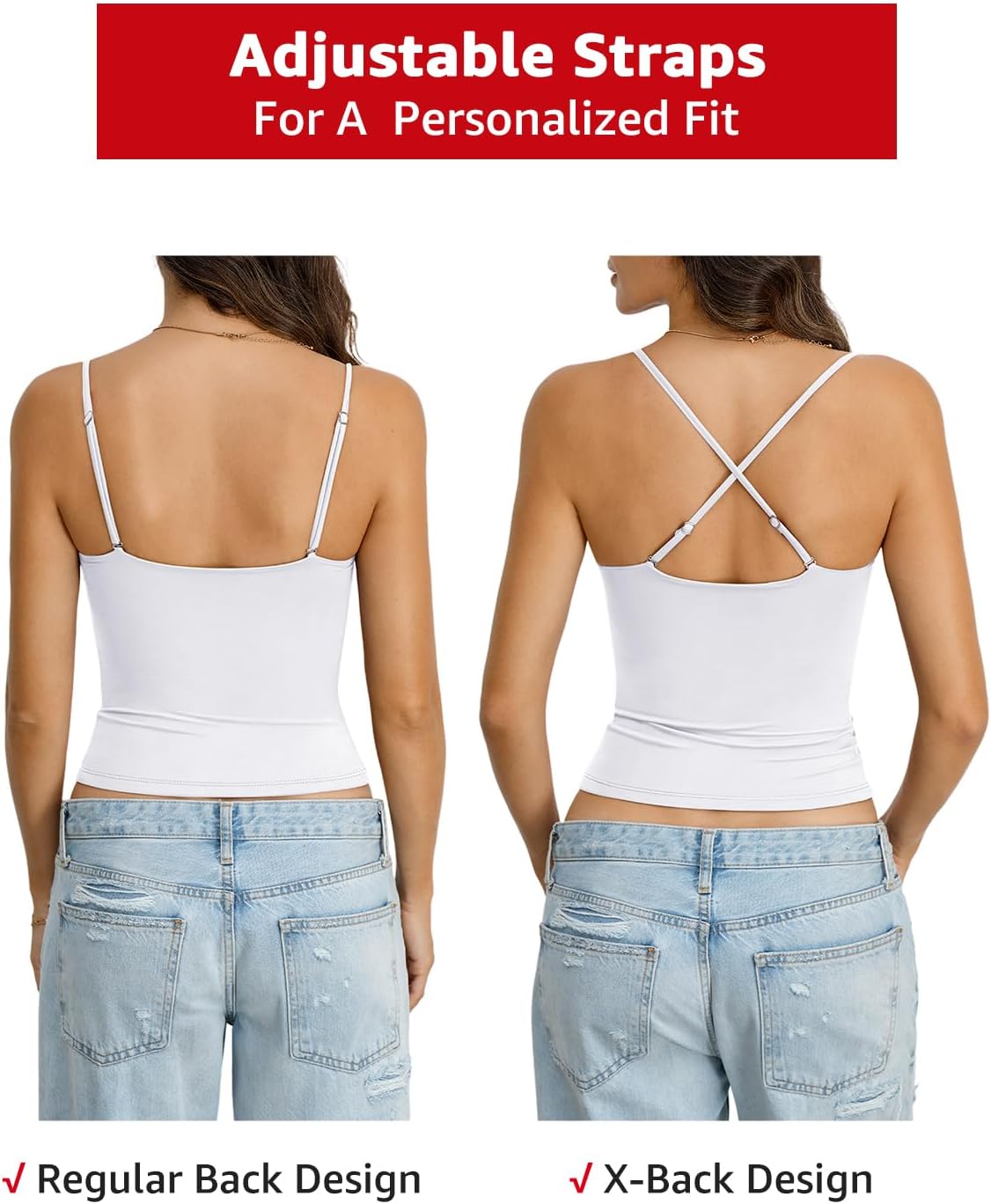 Womens Double Lined Crop Tank Top Adjustable Spaghetti Strap Camisole Shirts Fitted Summer Basic Going Out Tops - Image 6