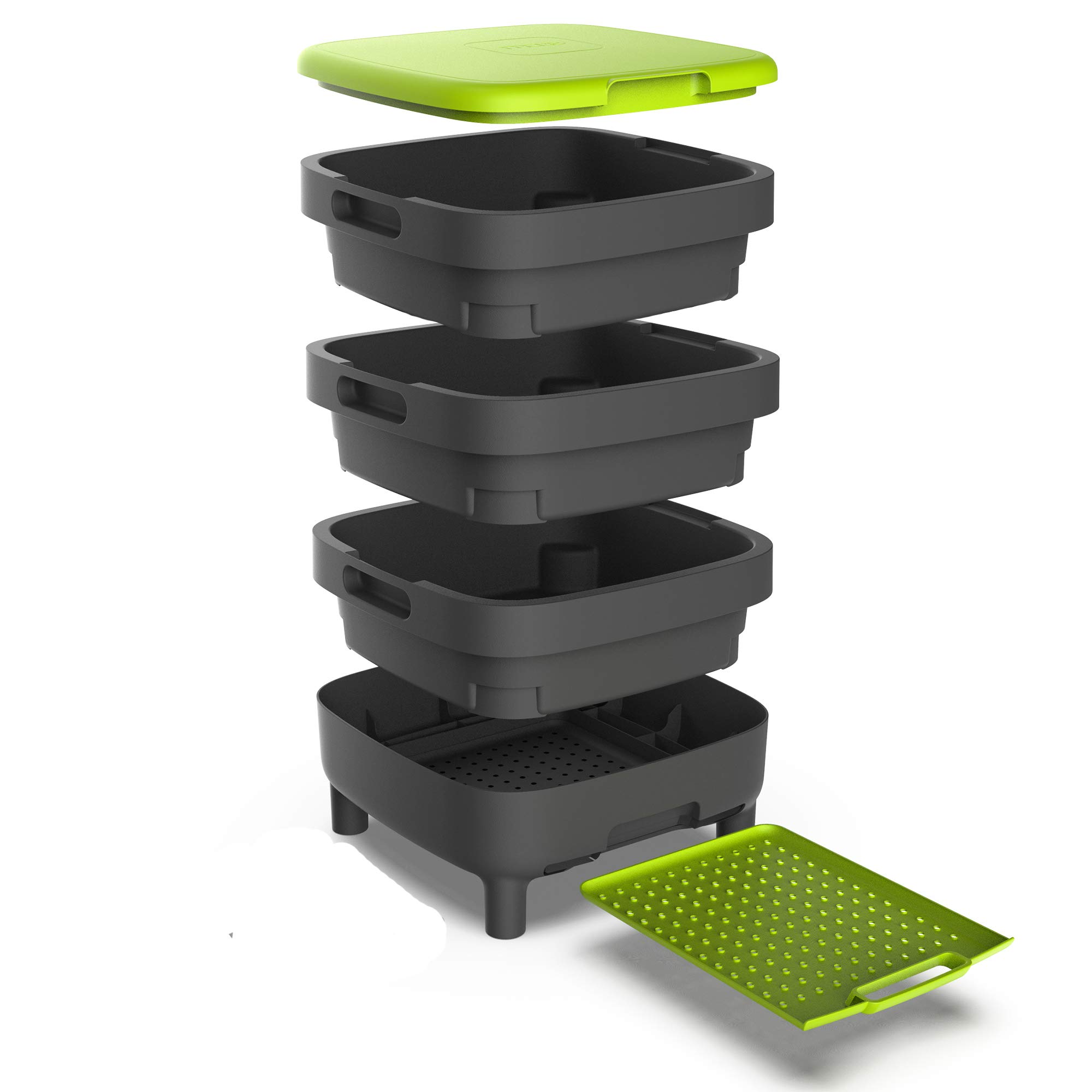 WormBox TinyWorm Design & Compact I 3-Etagen-Wurmkomposter. I 500 gr Kompostwürmer / 1000 STK. I Komplett-Set I Schublade I Kunststofffüße