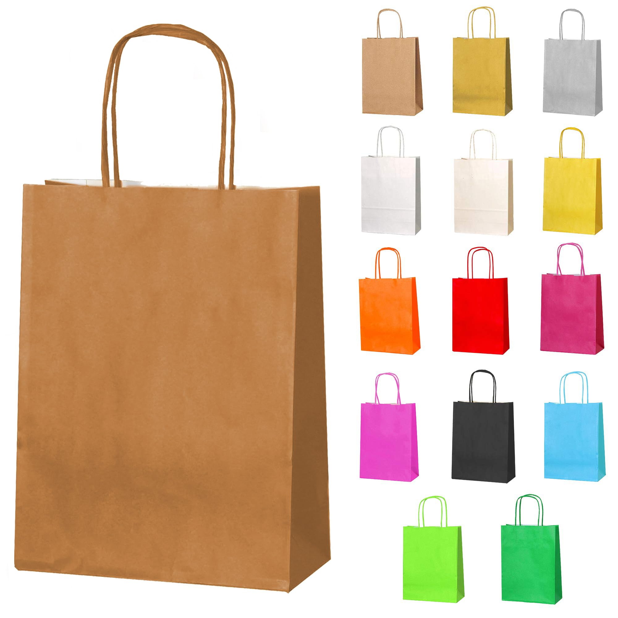 Thepaperbagstore 10 Bronze Paper Party Bags With Handles - 18x22x8cm - Colourful Paper Gift Bags for Kids and Adults Parties, Birthdays, Weddings, Baby Showers, Hen Parties and Sweets — image 1