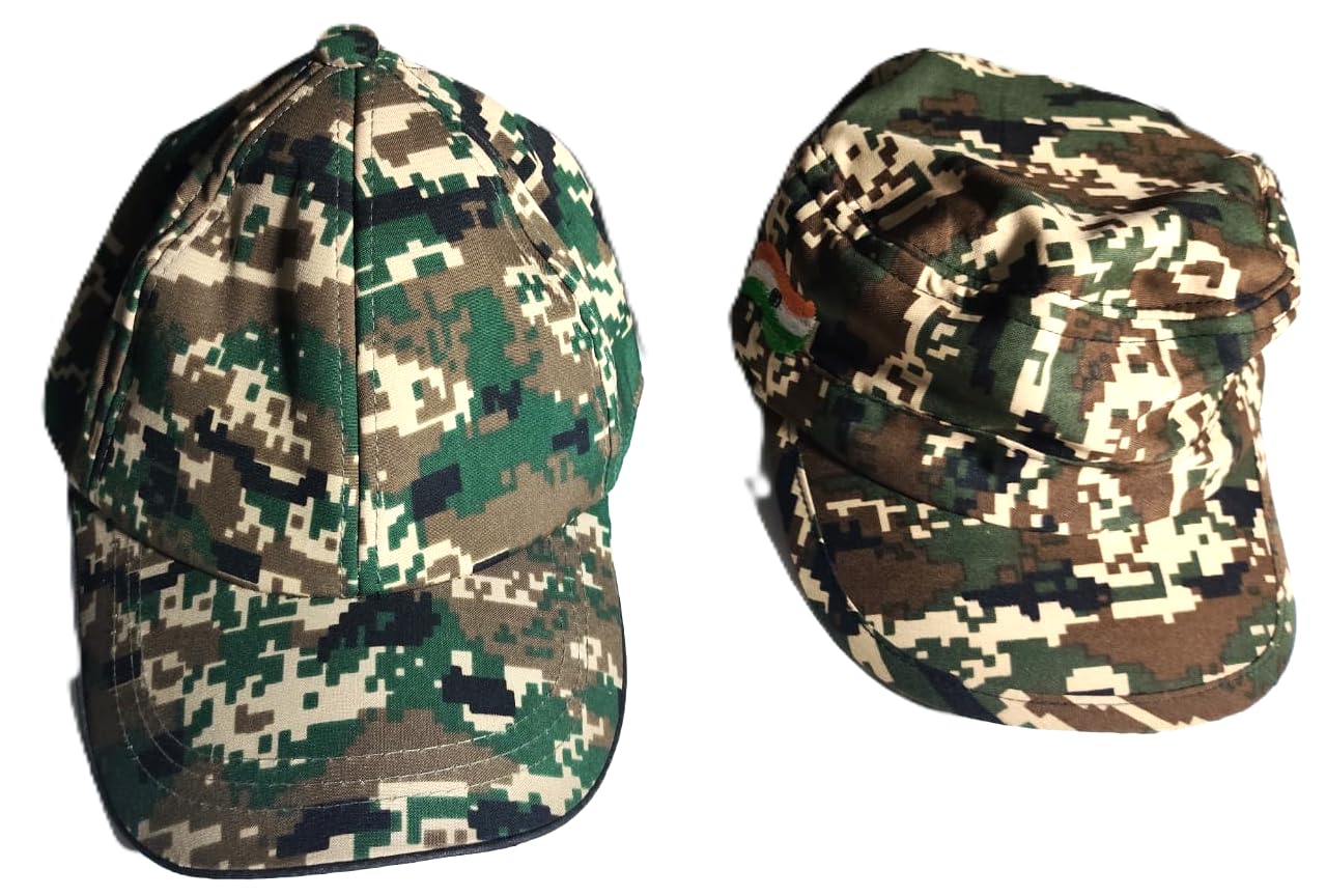 Army Camouflage Cap Combo – Military Jungle Print Patrol Cap & Baseball Cap Set for Men | Adjustable Outdoor Tactical Hats-picture-41