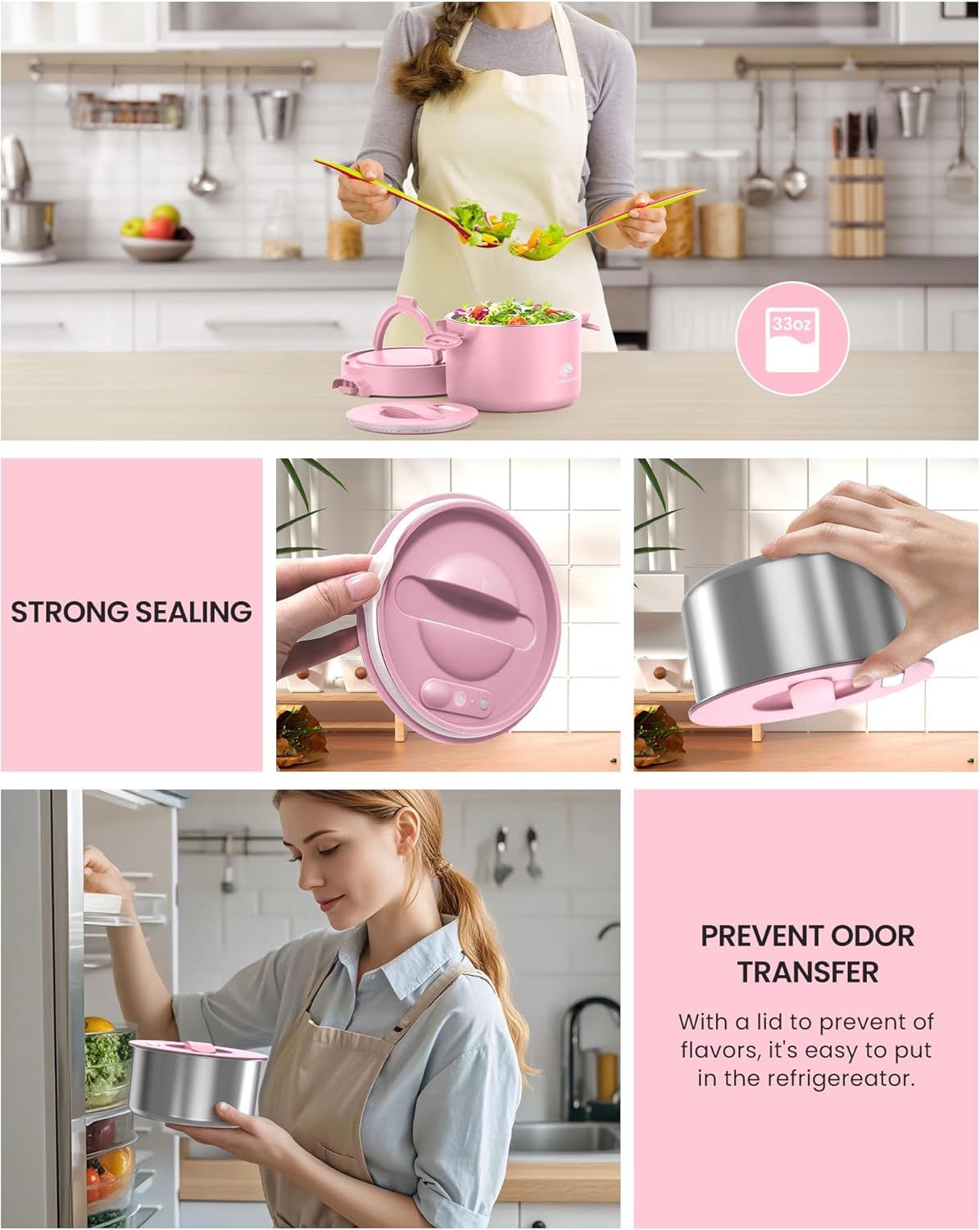 Portable Electric Lunch Box, 33 Ounce Food Warmer Cooker,12/24/110V Upgraded Heated Lunch Box for Car/Truck/Office Ideal Men & Women's Gifts,Warming Soup,Meal,Spill-Free,100W (Pink)