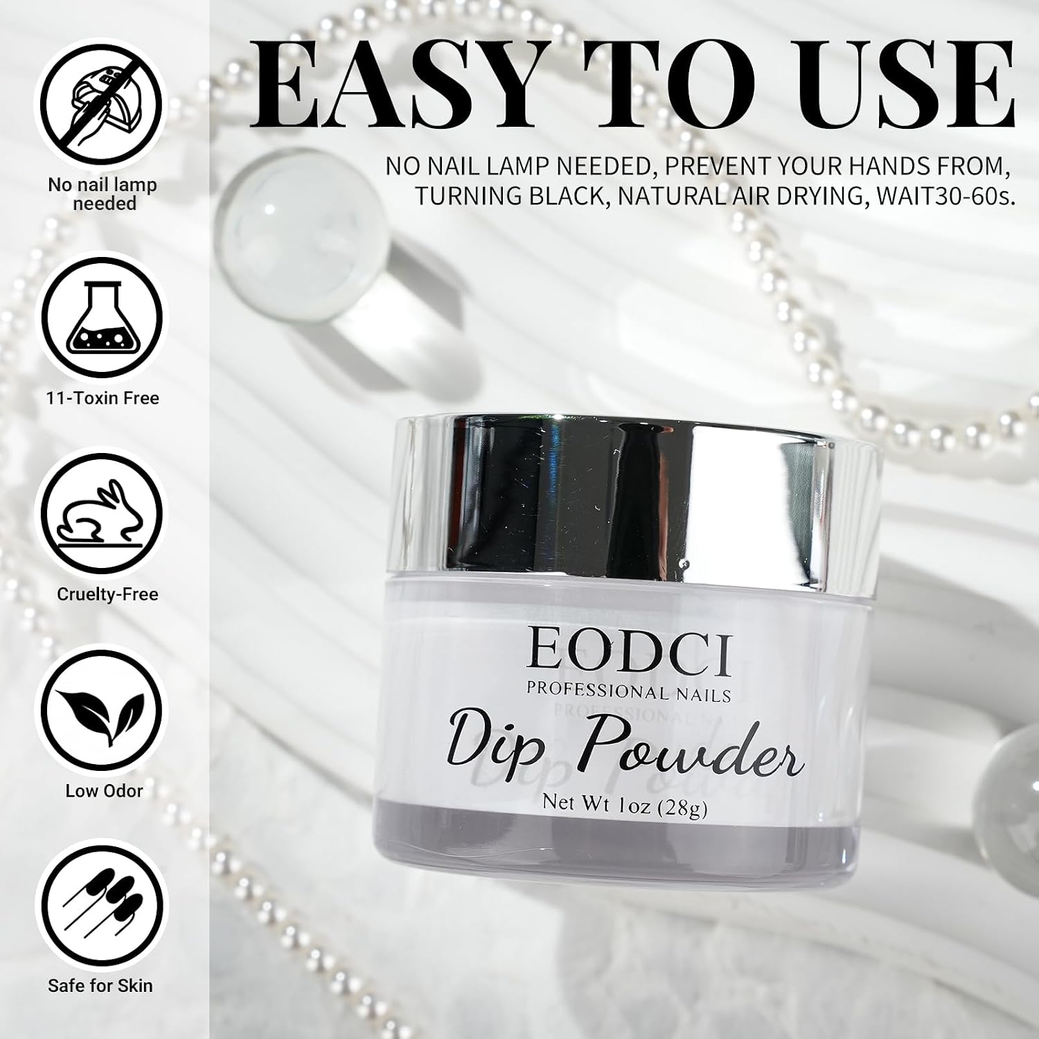 EODCI White Color Dip Powder, 1OZ Nail Dipping Powder for Long-lasting 28 Days+ Dip Nail Art French Manicure Nail Starter & Professional Home DIY Salon Use 28g