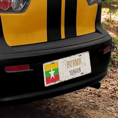 Miniatura 6 de Placa de matrícula de metal con bandera nacional de la ciudad de Yangon, placa decorativa de automóvil de 6 x 12 pulgadas, recuerdo de la ciudad de
