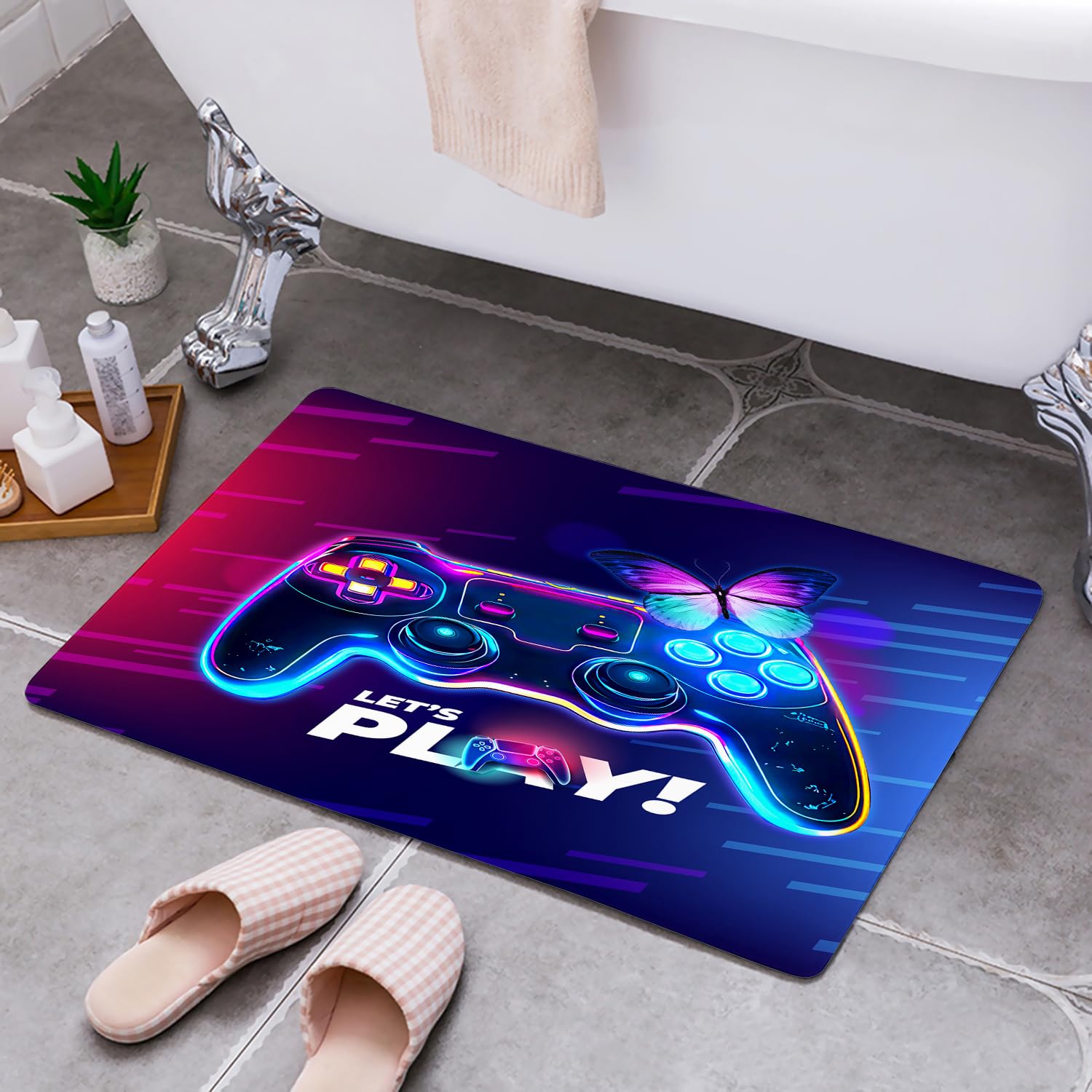 HOSIMA Tapis de manette de jeu, tapis de sol doux, pour chambre à coucher, tapis de sol antidérapant, à poils courts, tapis de sol moelleux lavable (manette de jeu 100 x 150)