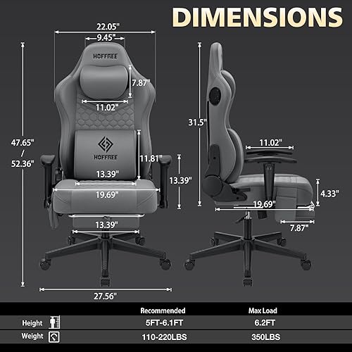 Miniatura 3 de HOFFREE Silla de juegos de tela de gamuza con altavoces, sillas de masaje para juegos con cojín de resorte de bolsillo, sillas de juego reclinables