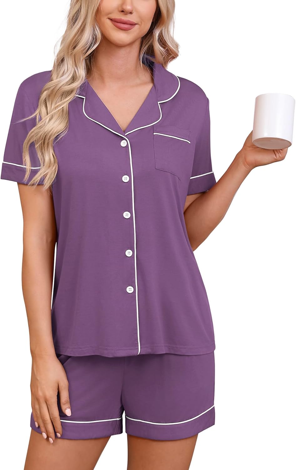 HNG Pajama Sets for Women 2 Piece PJ Sets Short Sleeve Lounge Set Fashion Sleepwear XS-3XL