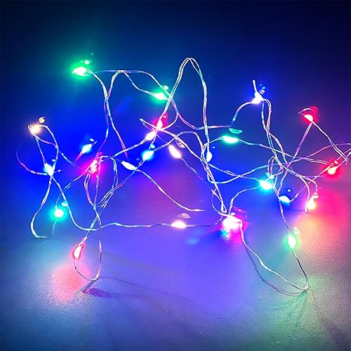Miniatura 6 de HDSHIMAO Paquete de 3 juegos de luces LED estrelladas con 10 micro LED en cable de cobre de 3.3 pies, luces de hadas alimentadas por 2 CR2032