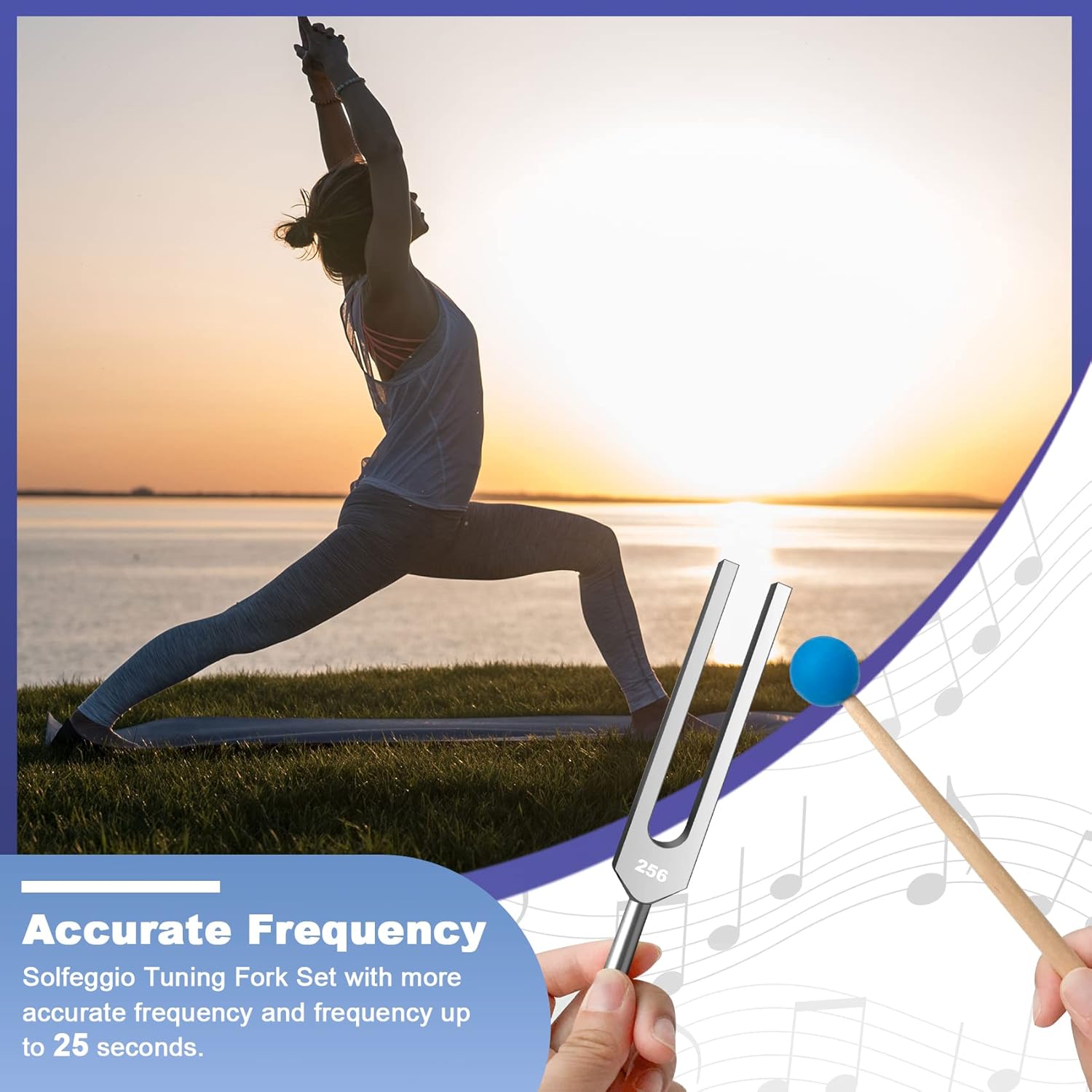 Tuning Fork Set of 8 (256 Hz，288 Hz，320 Hz，341.3 Hz，384 Hz，426.6 Hz，480 Hz，512 Hz), Tuning Forks Perfect for Healing, Chakra, Sound Therapy, Keep Body, Mind and Spirit in Perfect Harmony