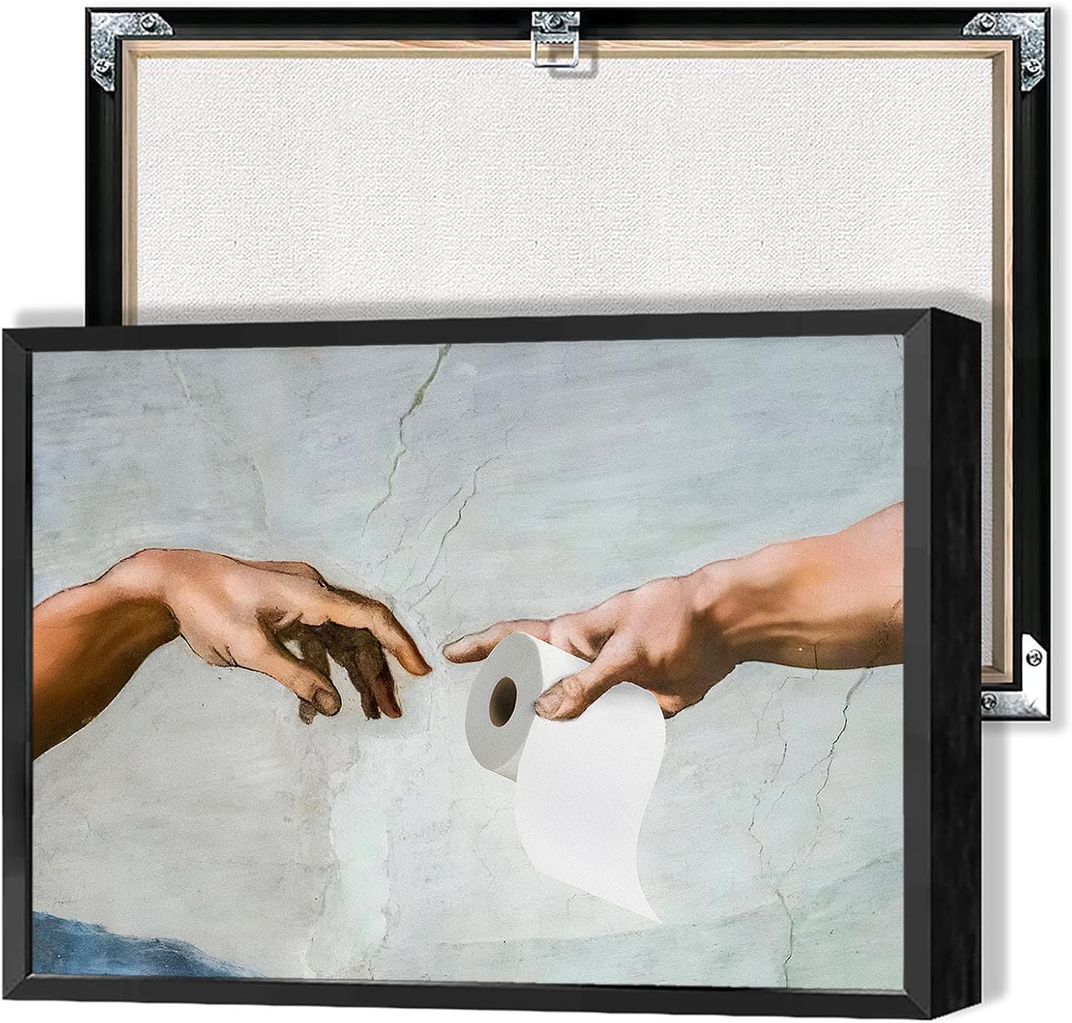 Funny Prank Bathroom Canvas Posters Trendy Toilet Paper Wall Art Vintage Arm Holding toilet paper Prints Painting For Bathroom Restroom Wall Decor 16x24in Framed