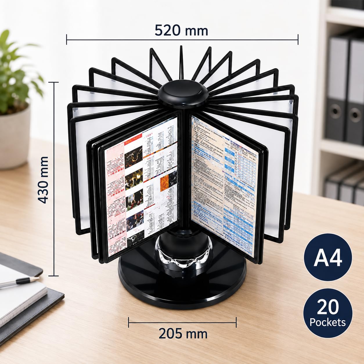Obrotowy stojak na katalog, 20 dwustronnych paneli, 40 stron