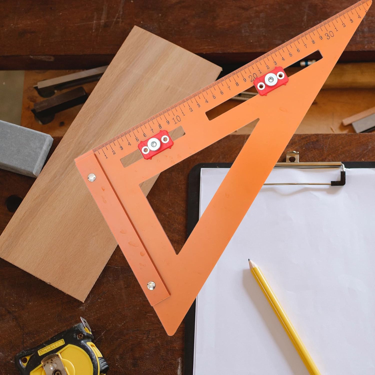 Cabilock 2-in-1 Bakelite Measuring Ruler and Right Angle Triangle for Woodworking, High-Precision Carpentry Square with Drilling Positioning, 220x380mm Engineer and Layout Tool