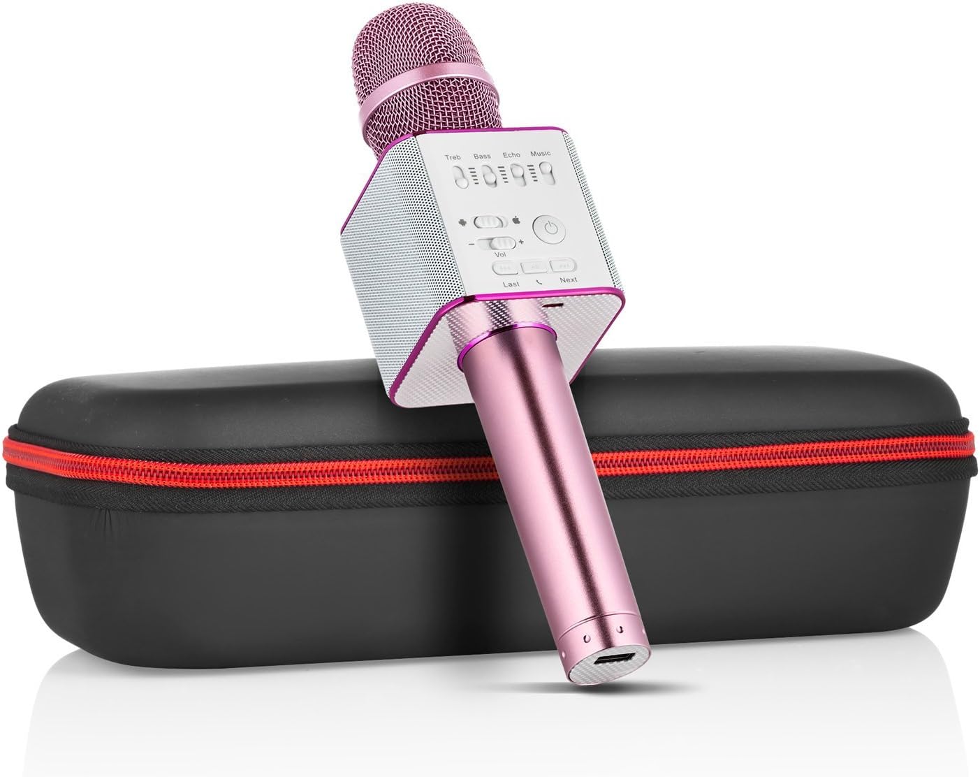 Symphaudio All In One Mini Portable Handheld Wireless Karaoke Microphone / Cellphone Karaoke Player with Built-in Bluetooth Speaker and Professional Tuning and Noise Reduction - Pink