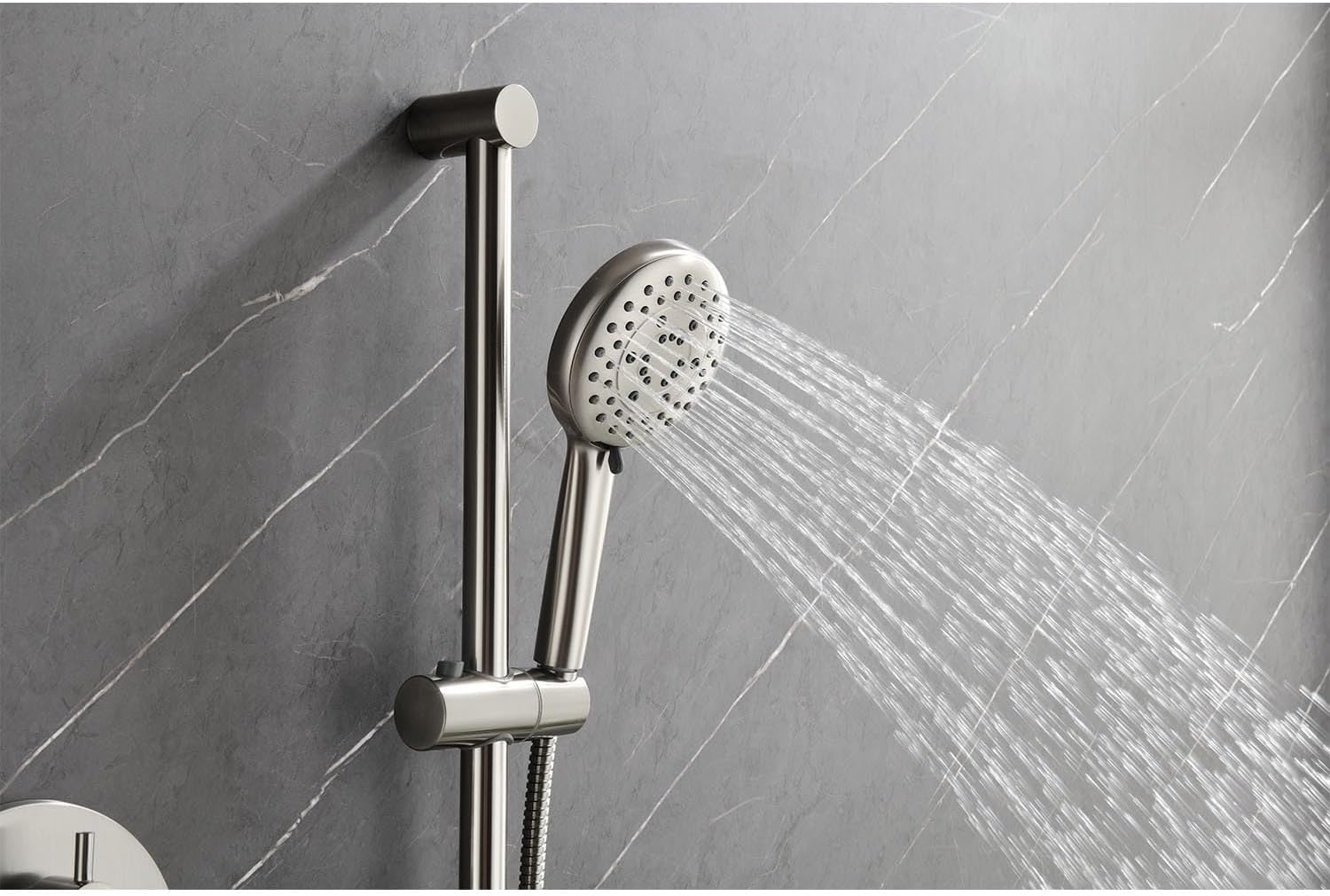 Kaimei Brushed Nickel Shower System with Rain Shower Head, Handheld Shower, Slide Bar, and Body Jets -Modern Bathroom Shower Fixtures with Lever Handles