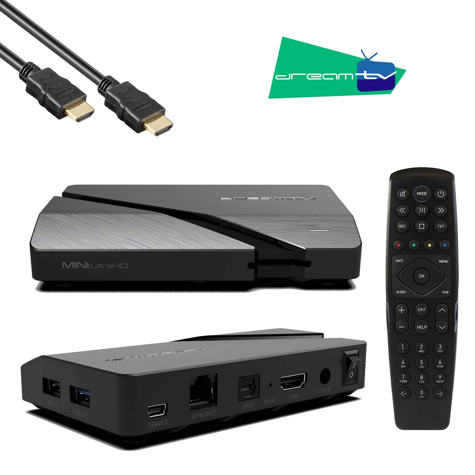 Mini Ultra HD 4K 2160p Android 9.0 16GB Flash, 2GB RAM, H.265, HDMI 2.1, USB3.0, IPTV Streamer, Dual WLAN 2,4/5GHz, LAN, Bluetooth Smart TV Box Schwarz, DreamTVMP