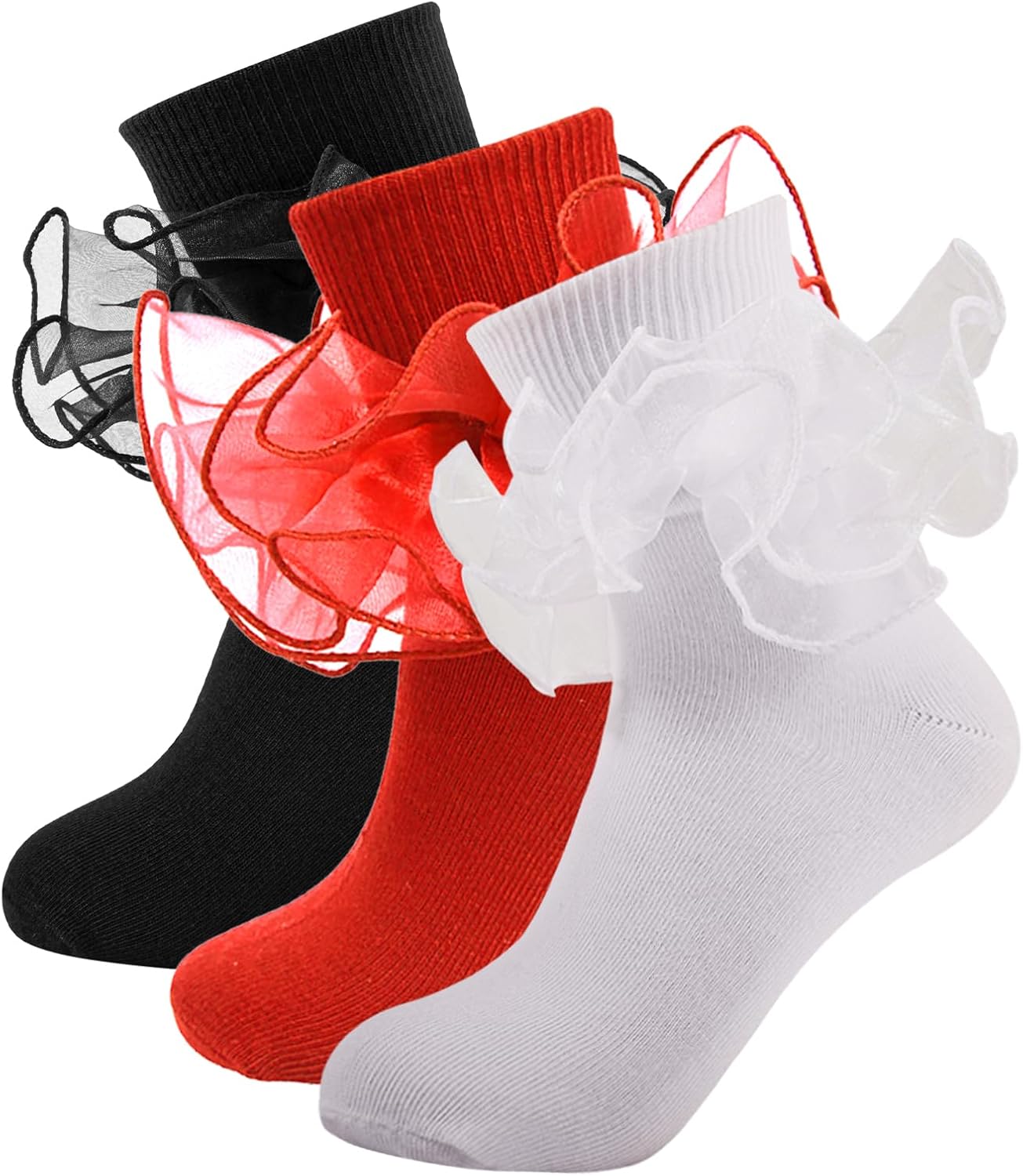 Girls Ruffle Socks Toddler Girl Frilly Dress Socks Double Lace Big Ruffles Fold Over Church Fancy Sock for Baby Kids