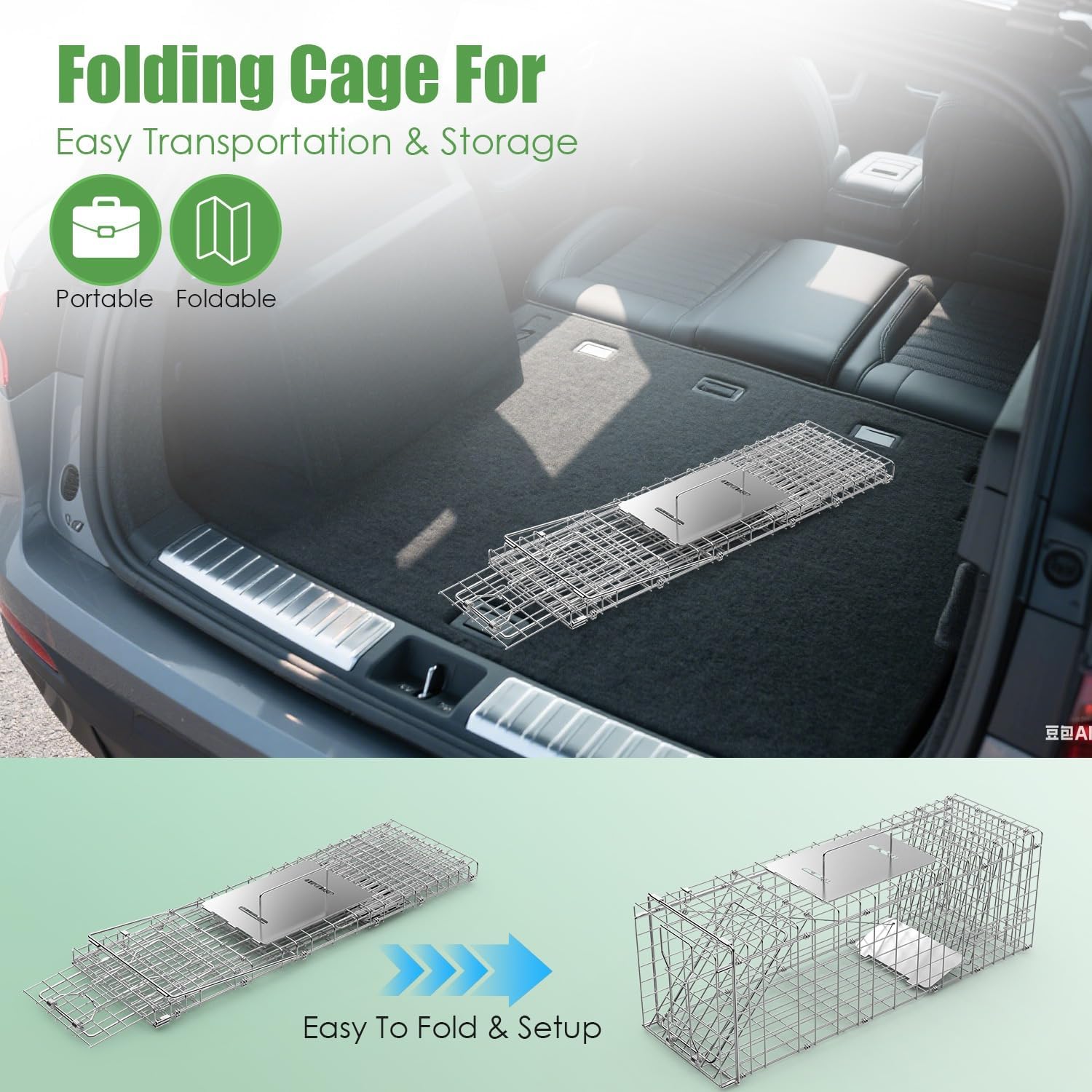 Folding Live Animal Trap Cage Racoon Traps with Waterproof Cover and Gloves Easy to Catch and Release for Stray Cats Raccoons Squirrel Skunk Groundhog Armadillo Rabbit