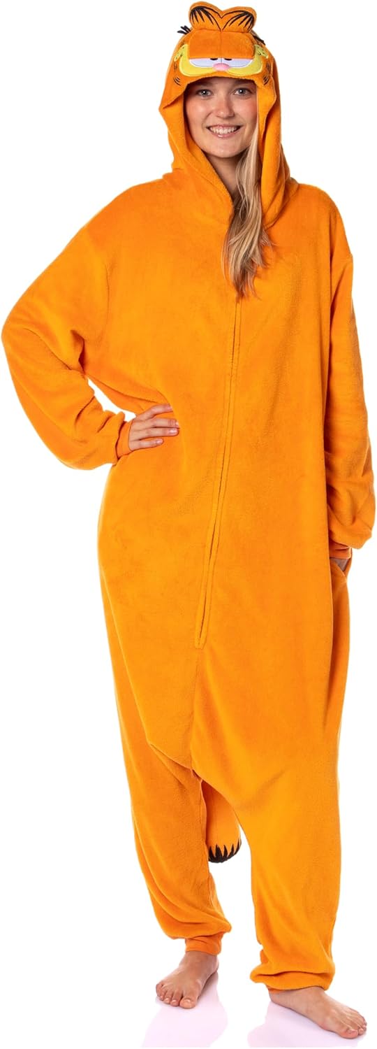 INTIMO Garfield Mens' Character Hooded Union Suit Costume Sleep Pajama For Adults