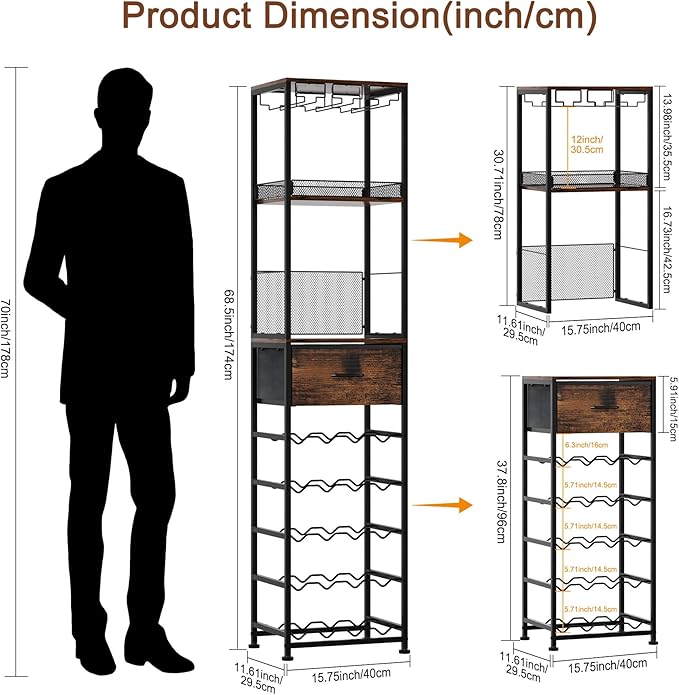 Estante para Vinos TQVAI Modular de 40 Botellas con Cajón y Patas Ajustables miniatura 3