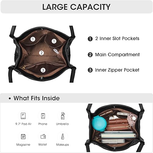 Vista 4 de Kattee Bolso de hombro de cuero genuino suave para mujer con cierre magnético superior