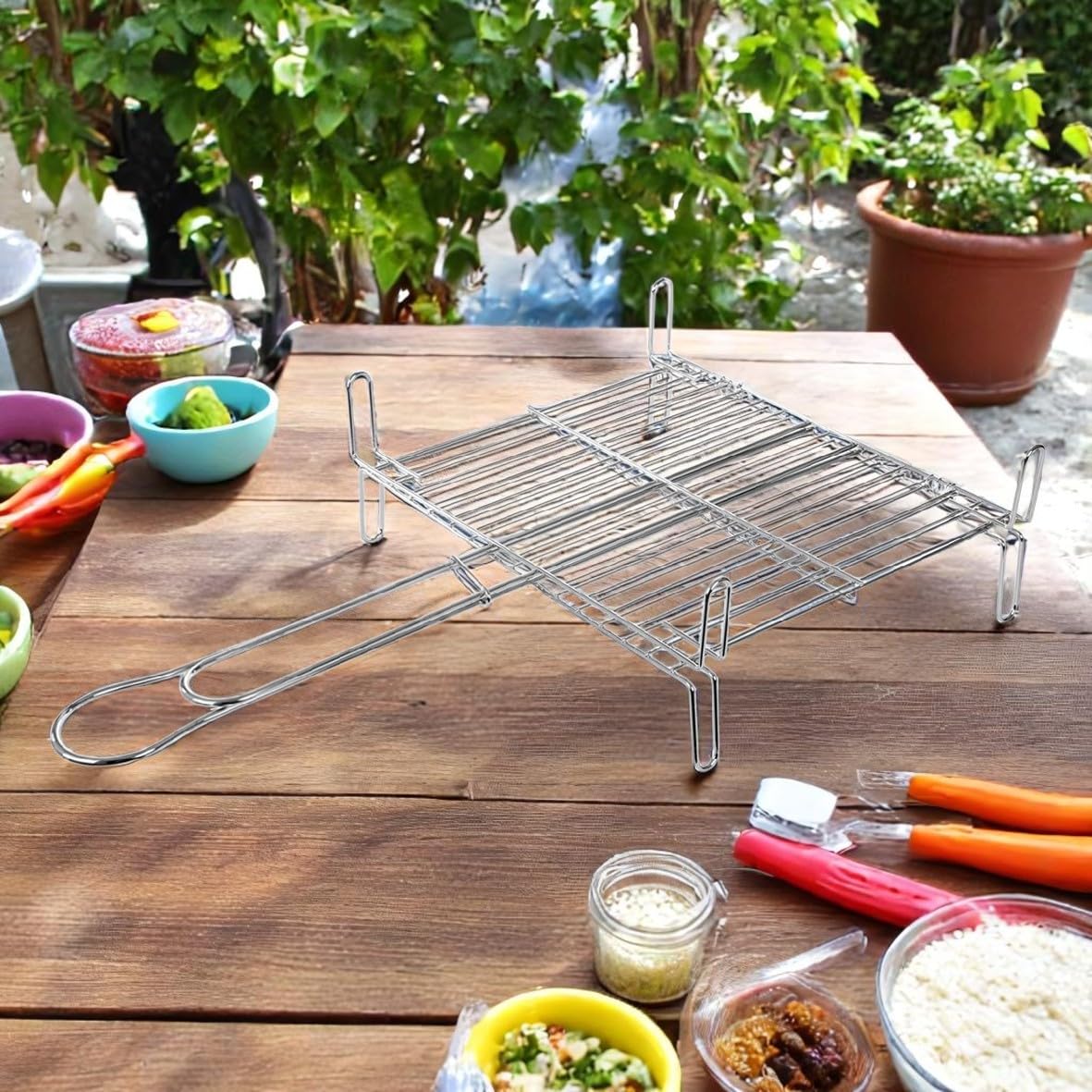 Pack 6 Parrillas Barbacoa Doble con Patas, Metal Resistente y Duradero. Mayor resistencia a la Corrosión. Ideal para asar Carne, Verduras y Pescados. Hostelería, Bar, Restaurantes (20x30cm (6Uds)