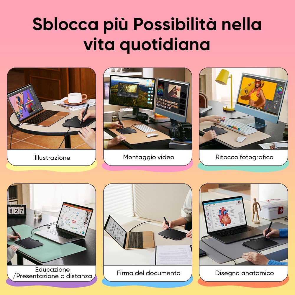 XPPen Deco 640 Tavoletta grafica, 16384 livelli di pressione, supporto inclinazione a 60°, 8 tasti, adatto per OSU, editing video, firma