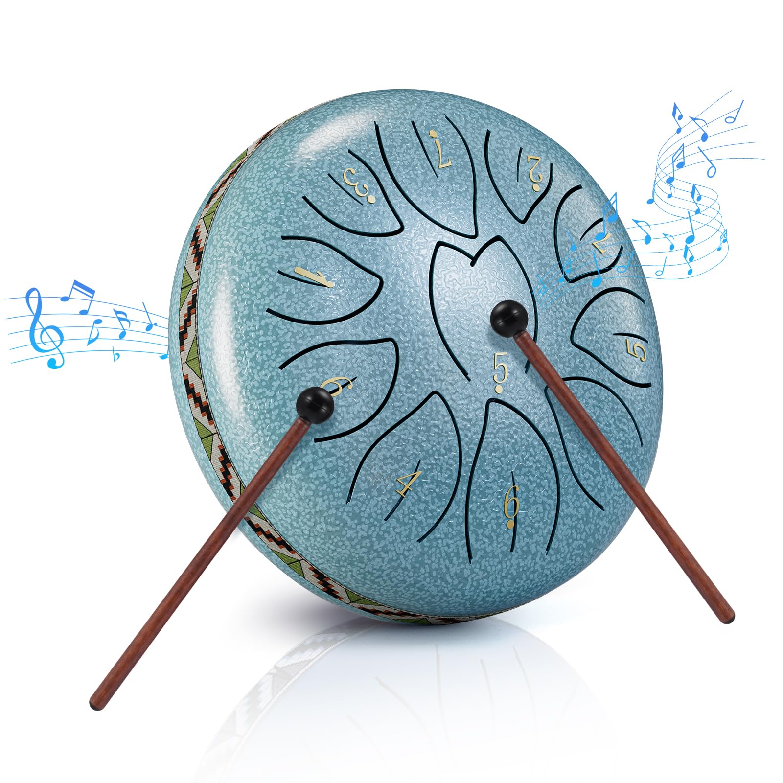 Sunowl 6 Zoll 11 Tone Steel Tongue Drum Satz für Erwachsene und Anfänger - Klangheilung & Meditation in Blau