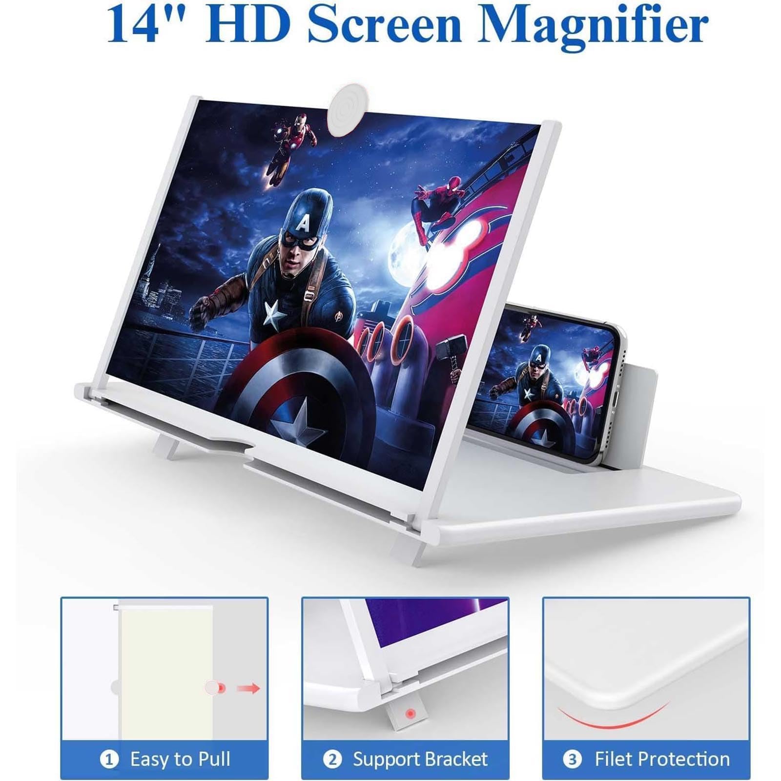 JinRui-T 14" Phone Screen Magnifier 3D HD Phone Screen Amplifie Foldable Screen Enlarger Movies Videos Gaming for Smartphone (White) - Image 2
