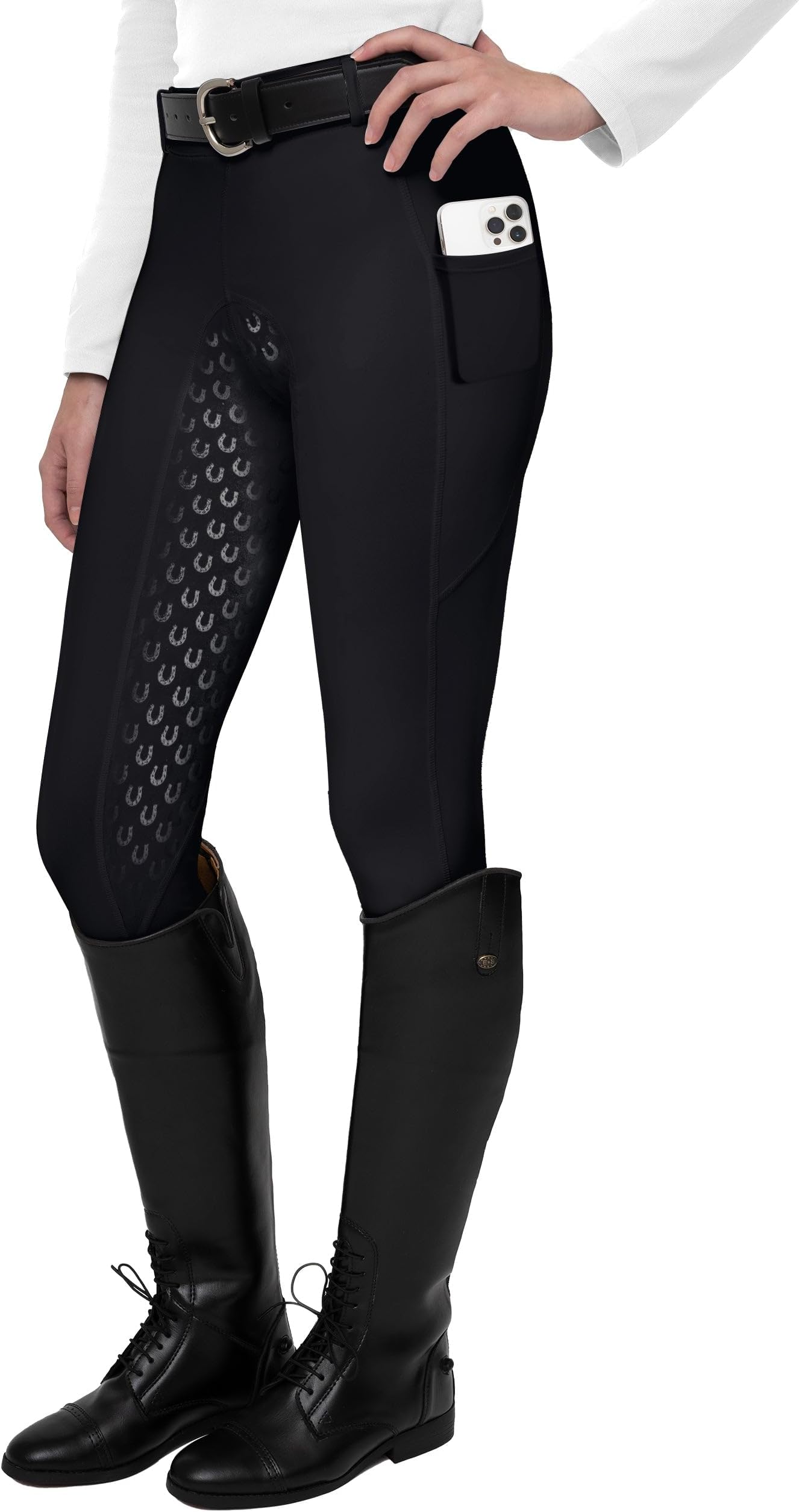 FitsT4 Women's Riding Leggings Silicone Full Seat Riding Trousers with Mobile Phone Pocket and Belt Loops