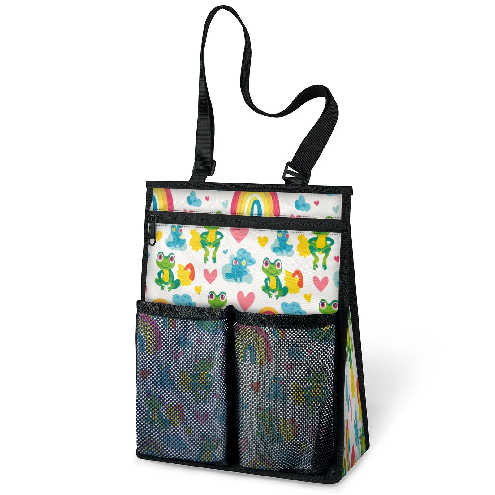 Ourtheme Frogs Rainbow Heart Portable Shower Bag for Travel Gym Camp Beach Tote Shower Caddy Bags Hanging Toiletry