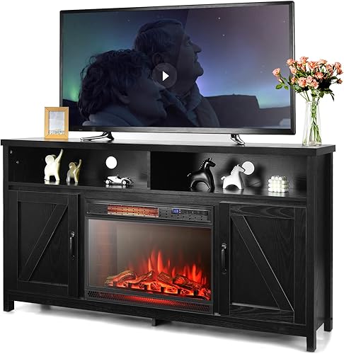 Tangkula Soporte de TV para chimenea eléctrica, para televisores de hasta 65 pulgadas, con chimenea sintética empotrada de 25 pulgadas de 1350 W, 3