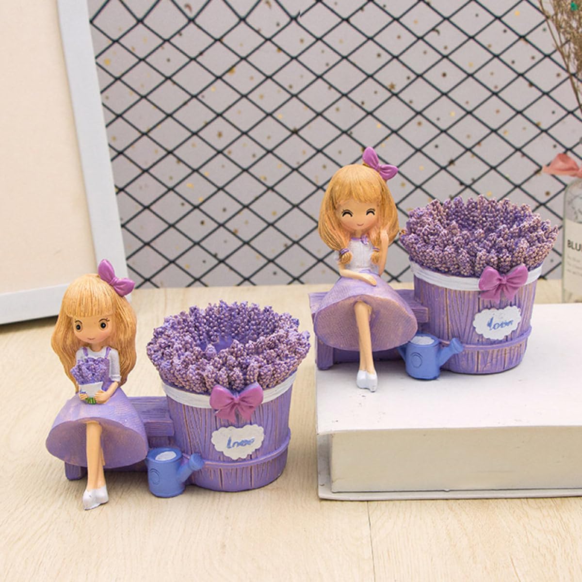 BESTYASH Portalápices de Resina Lavanda para Escritorio, 2 Piezas | Figura Creativa, Estilo Abrazo Flor y Sonrisa Guiñada, Adorno de Mesa, Paquete Doble
