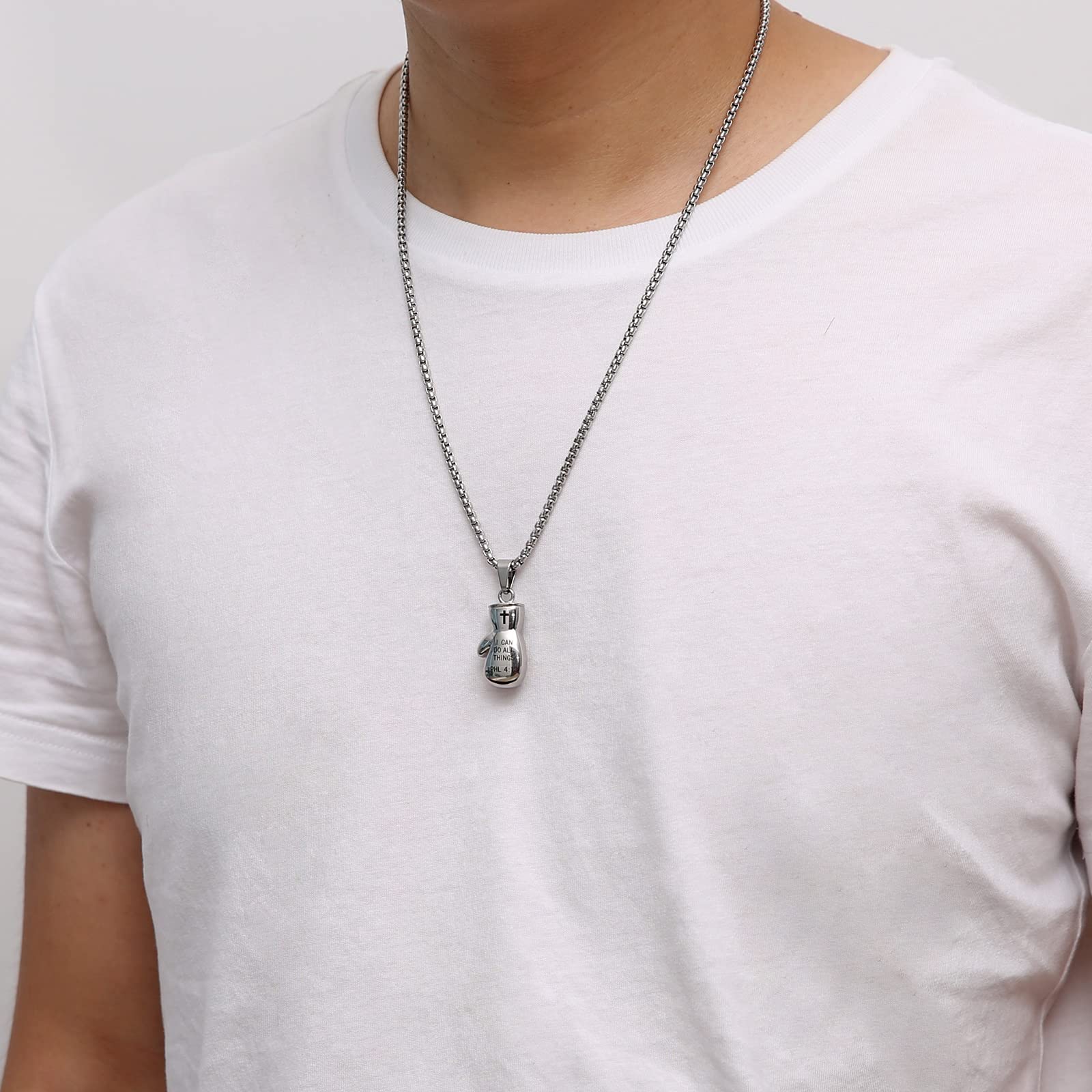 HZMAN Men Women Punk Stainless Steel Boxing Glove Chain Pendant Necklace