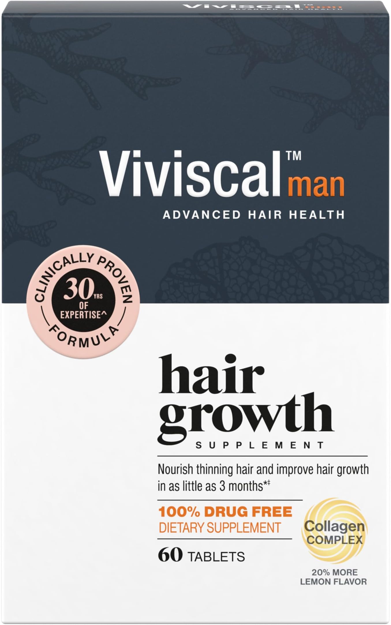 - Men's Hair Growth Supplements for Thicker Fuller Hair, Clinically Proven Collagen Complex, 60 Tablets 1 Month Supply