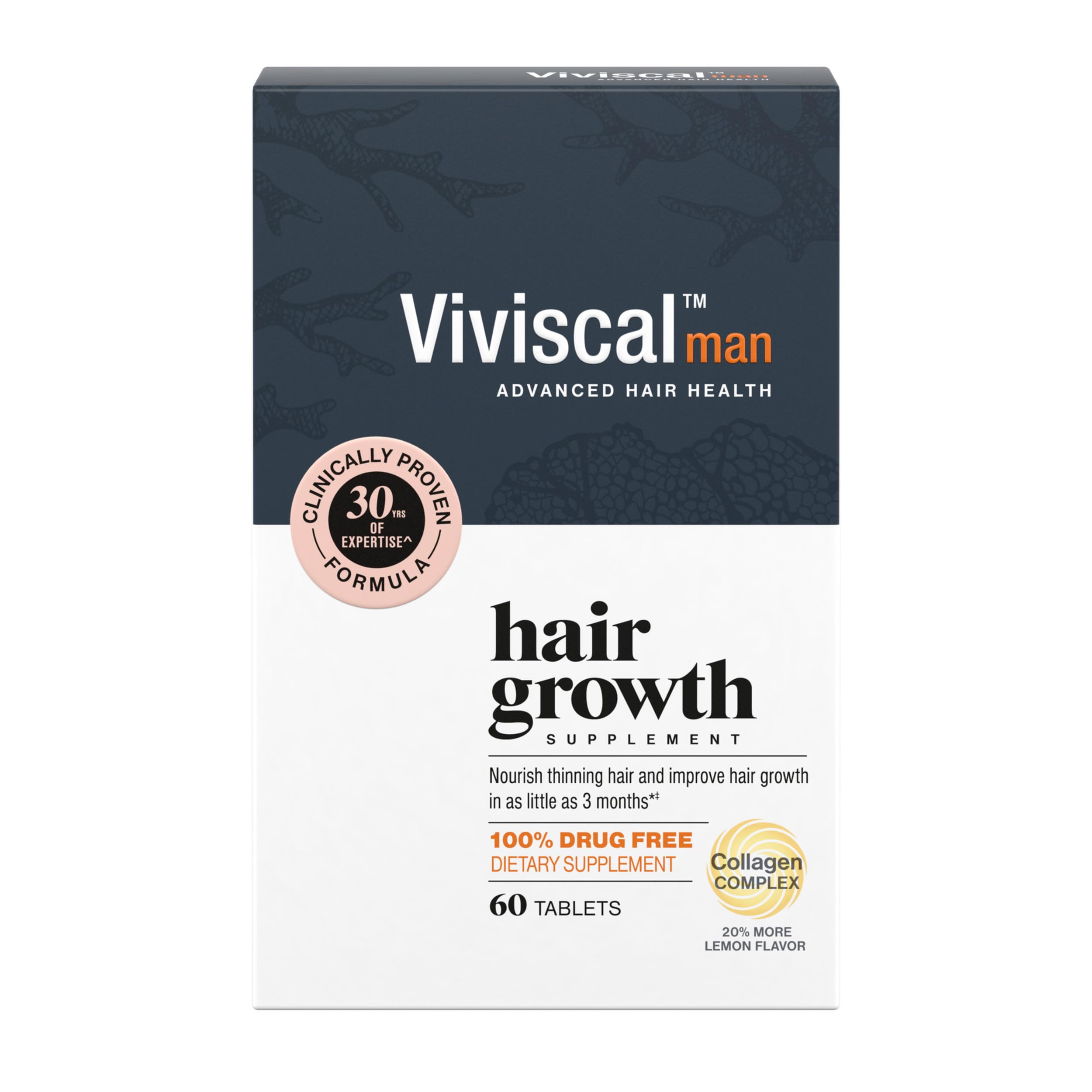Men's Hair Growth Supplements for Thicker Fuller Hair, Clinically Proven Collagen Complex, 60 Tablets 1 Month Supply