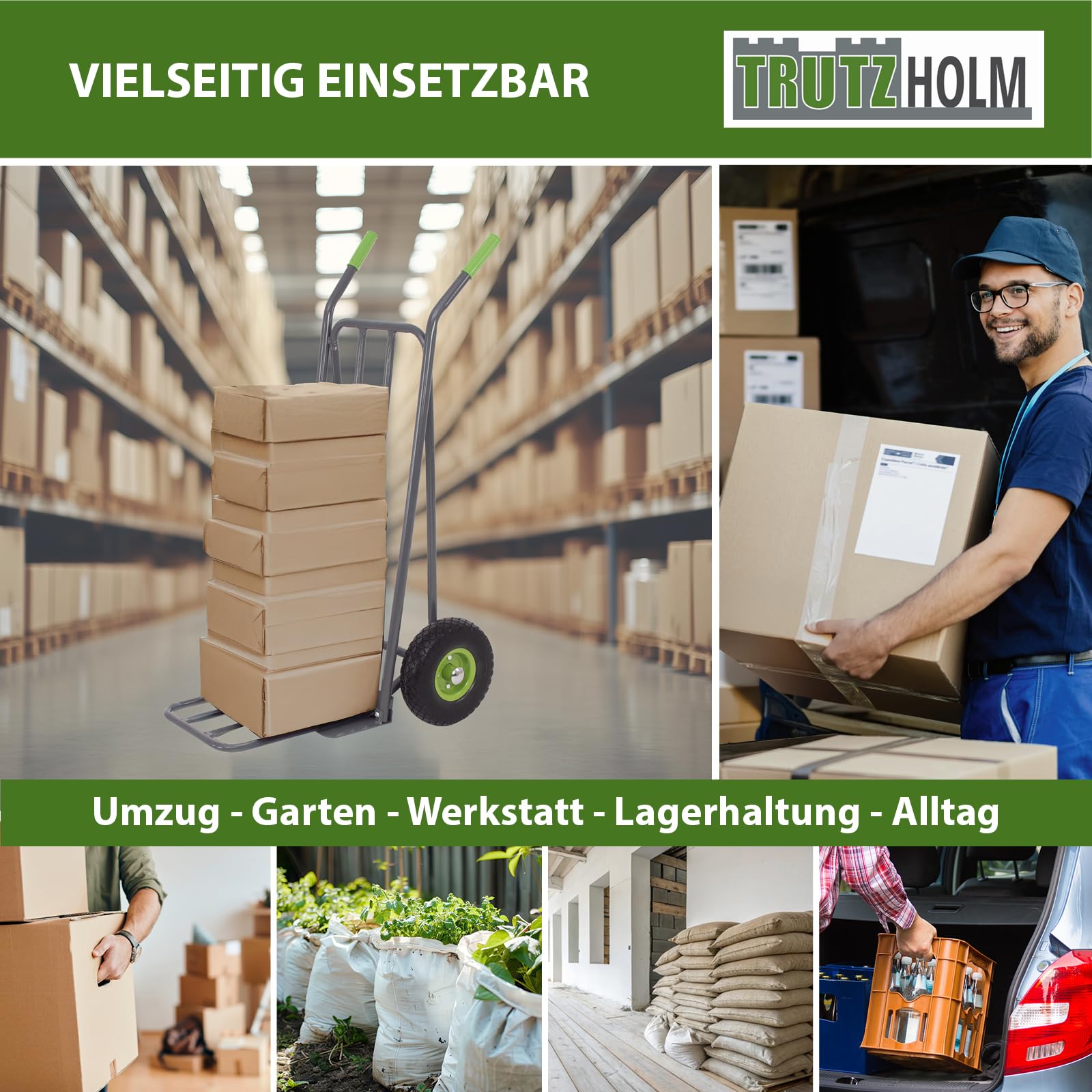 TRUTZHOLM Paketkarre mit extra Ladefläche 42 cm Traglast 250 kg Stahlrahmen klappbar Sackkarre Stapelkarre