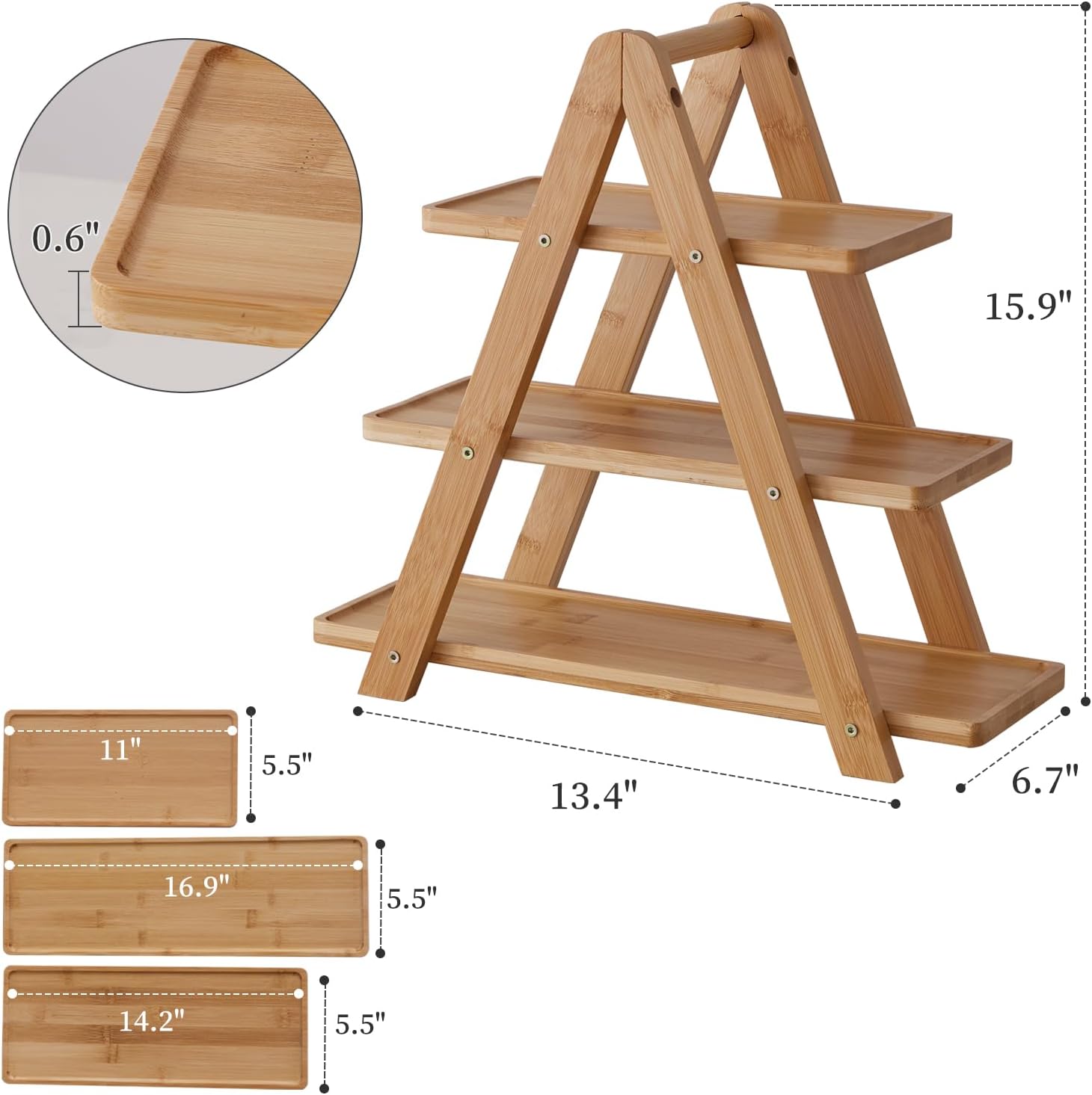 3 Tier Serving Tray, Cupcake Stand,Party Serving Decorative Tray Decor with 3 Bamboo Serving Platters for Fruit Dessert Presentation (Natural) - Image 6