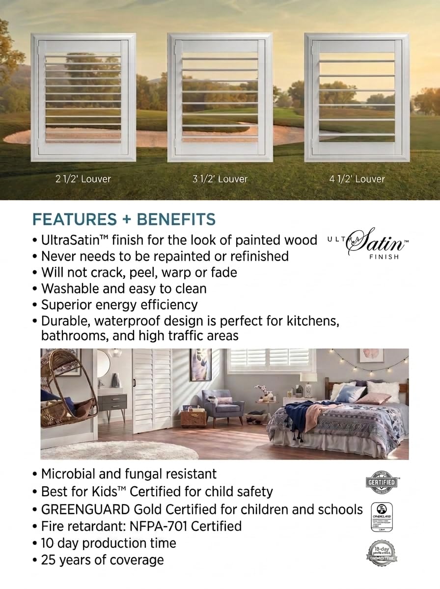 -Plantation Shutters Custom Made Window Blinds No Front Tilt Rod - Easy DIY Installation Interior Plantation Shutters -Privacy Blinds for Kitchen Bath Bedroom product thumbnail 4