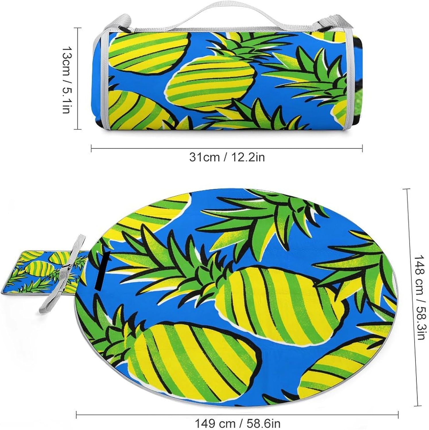 Tropical Pineapple Abstract Stripes Picnic Mat Lightweight Waterproof Picnic Blankets Extra Large Picnic Outdoor Blankets Foldable Sandproof Beach Blanket for Park Beach Camping Courtyard 58.3''x58.3'