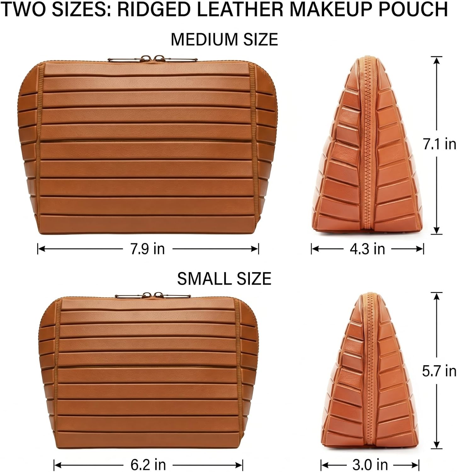 Makeup Bag, Large Capacity PVC Toiletry Case, Fold Down Cosmetic Bag with Brush Holder, Water-Resistant & Portable Makeup Bag for Women (Apricot, Medium)