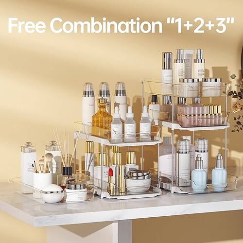 Miniatura 3 de Delamu 2 juegos de organizadores y almacenamiento de 3 niveles para debajo del fregadero, organizador de despensa apilable multiusos y