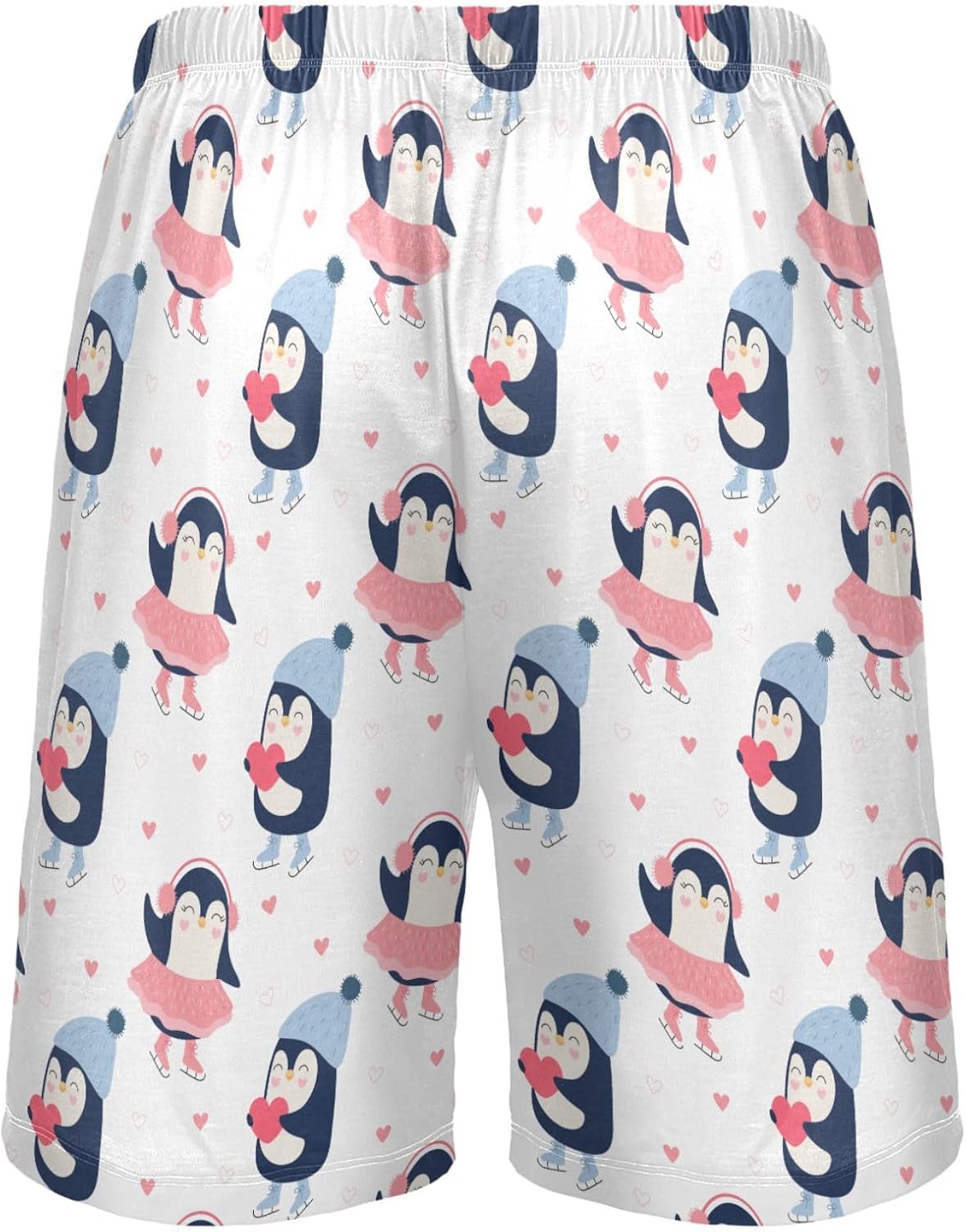 Skating Penguin with Love Pajama Bottom Shorts for Men Soft Casual Sleep Lounge Shorts with Pockets S - XXL