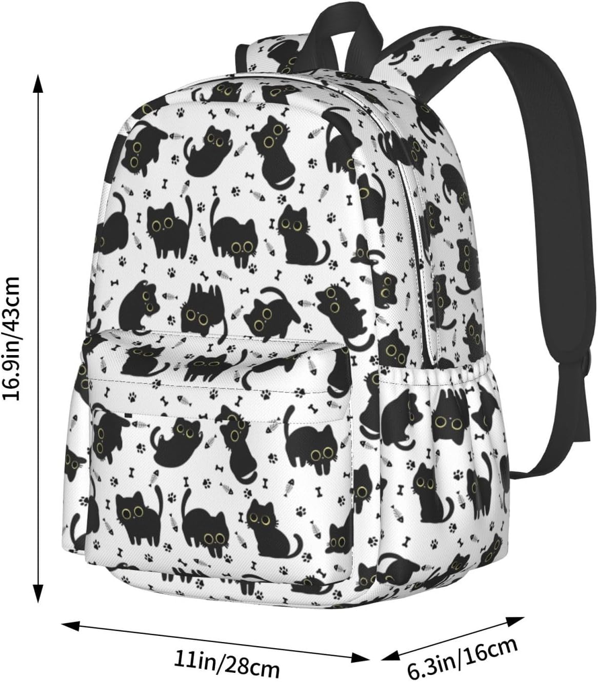 Cute Black Cat Fish Bones Multipurpose School Bag Bookbag for Teenage Boys Girls Daily Backpack - Image 6