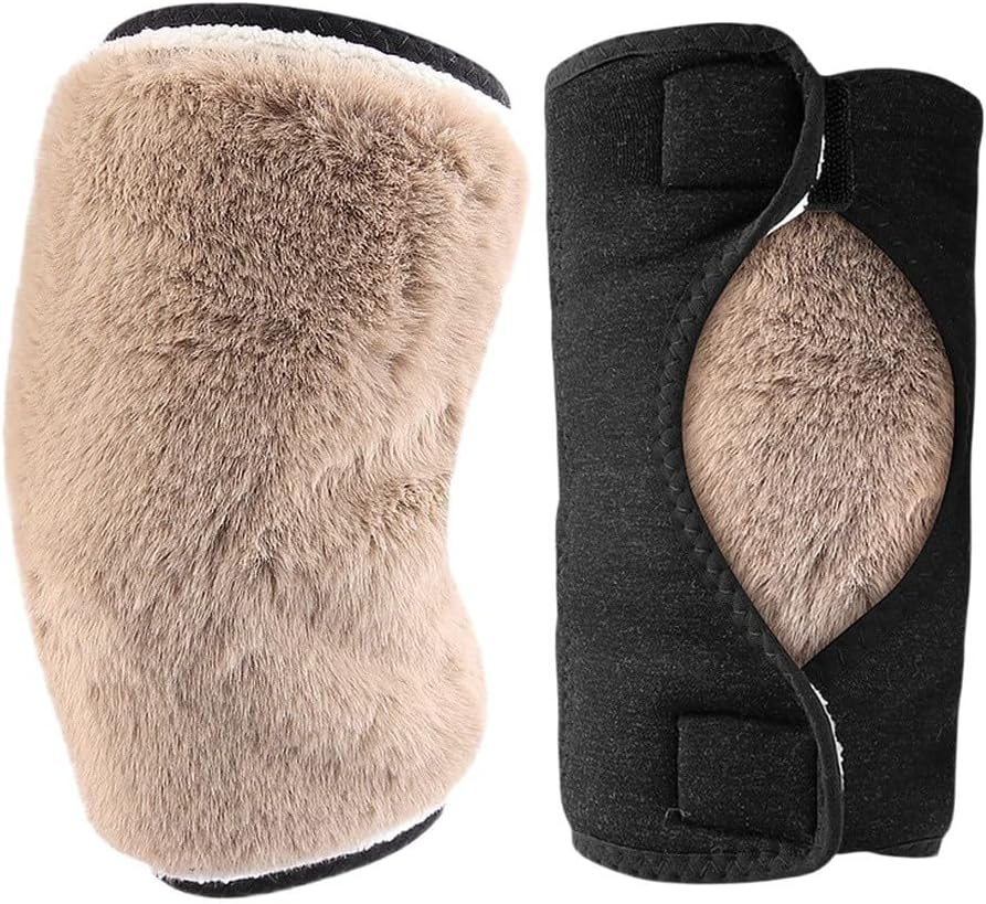 Warm Knee Pads, Fleece-Lined Double-Layer Thickened Protective Gear Sheepskin-Look Strap for Autumn Winter Unisex Protection