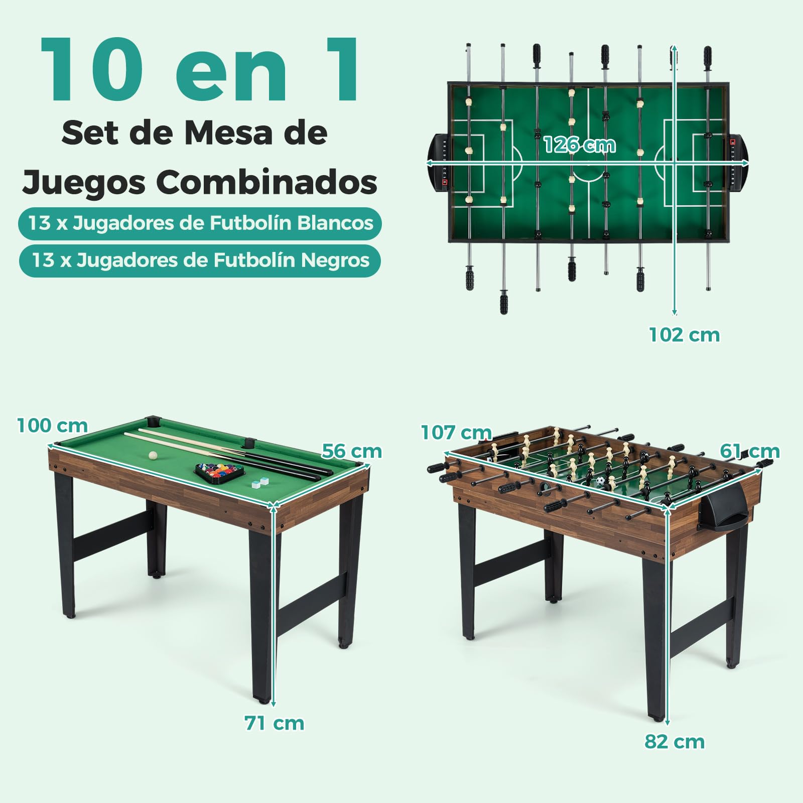 COSTWAY 10 en 1 Mesa de Multijuegos, Futbolín, Hockey de Aire, Billar, Ping Pong