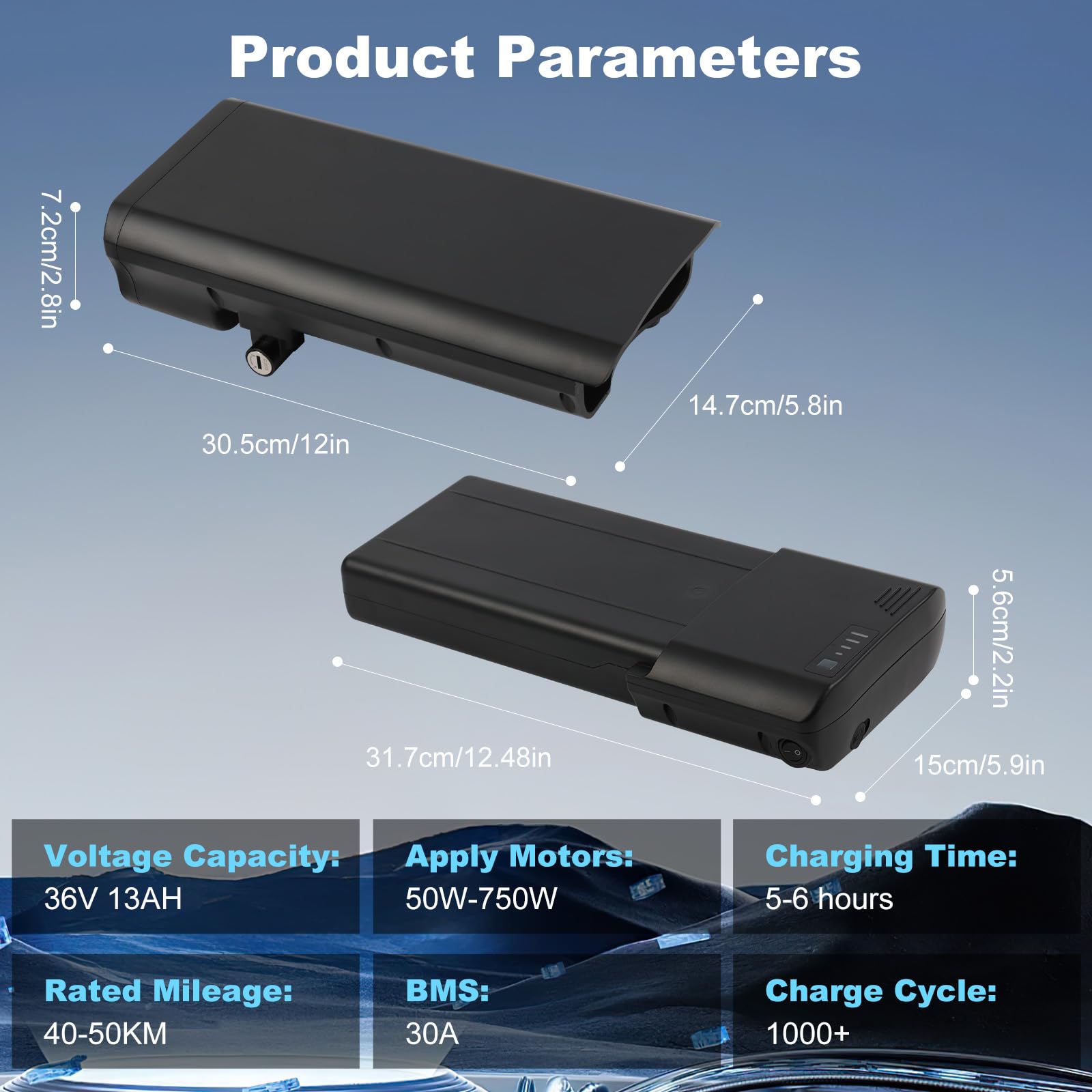 Batteria 36V 13Ah per E-Bike da Portabagagli con Caricatore, per Bici Elettriche MIFA, Rehberg, Zündapp, Per Motori da 50W a 250W