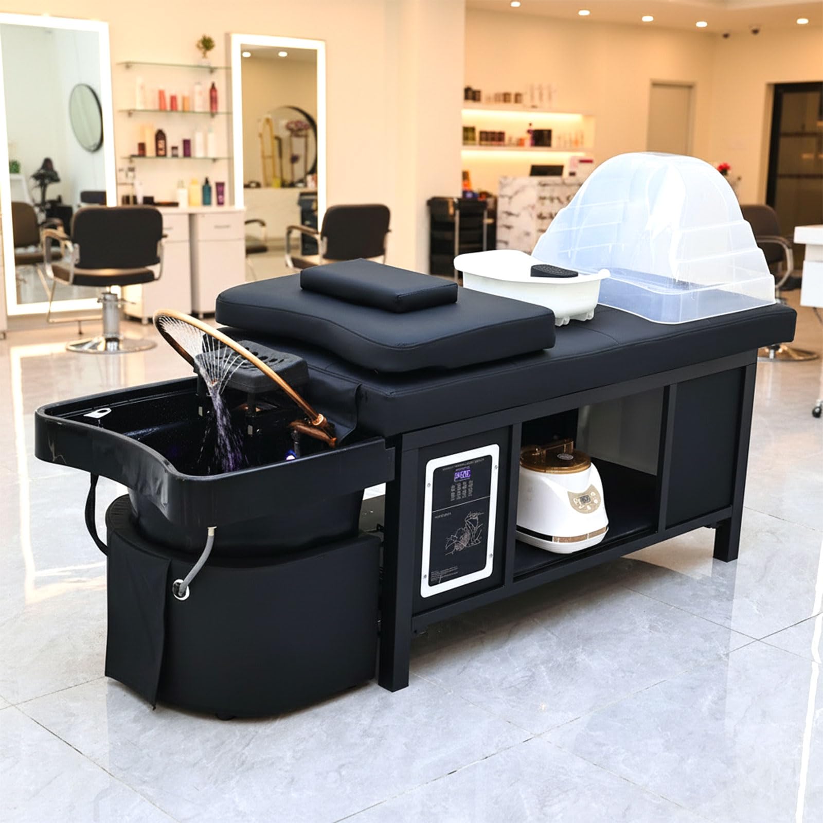 Camilla de spa Nykto Head con vaporizador y circulación de agua para peluquería o barbería.