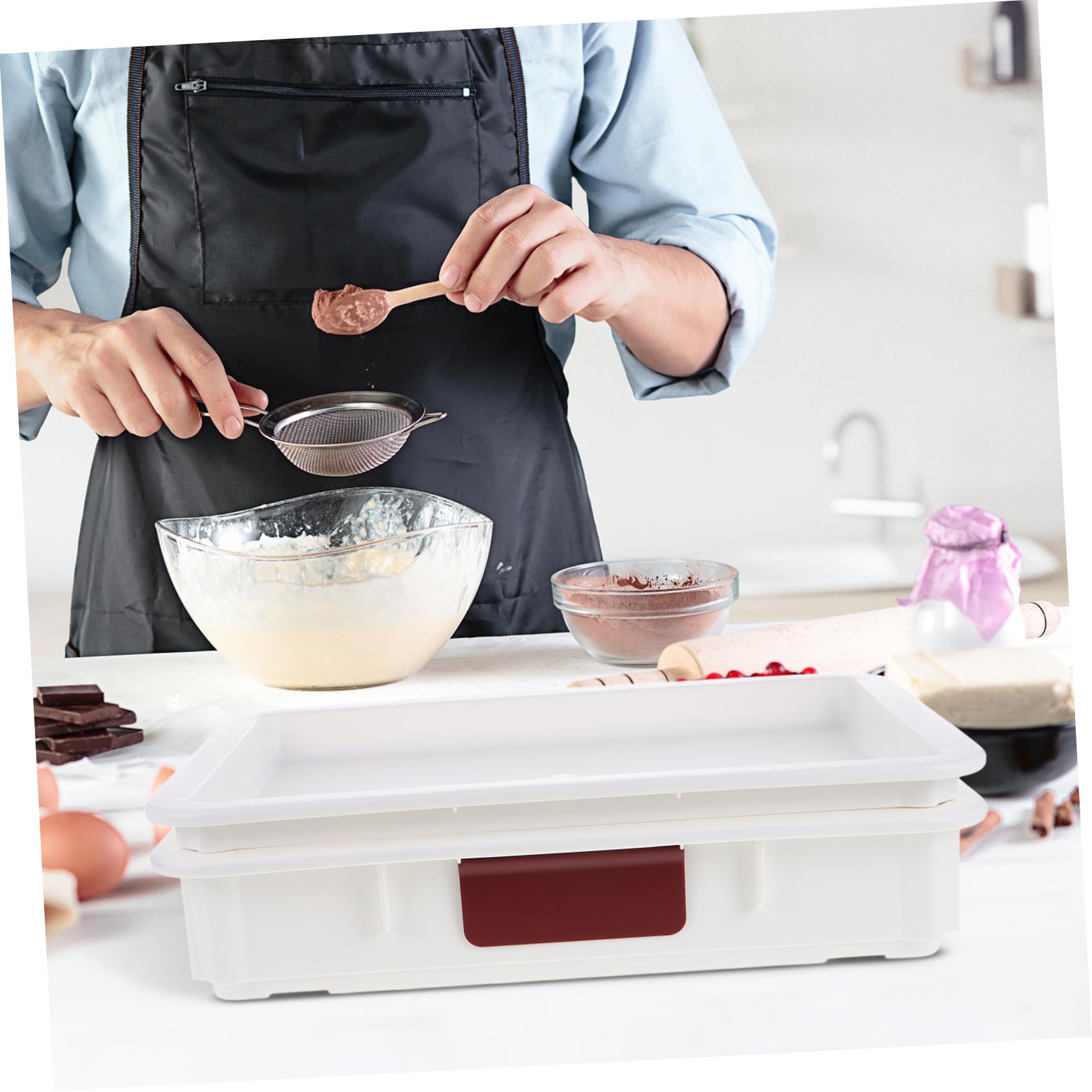 Mikikit Caja De Almacenamiento Soporte Para Masa De Pizza Contenedor De Almacenamiento De Alimentos Bandeja a Prueba De Pizza Encargado Del Tocino Producir El Plastico
