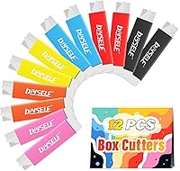DIYSELF 12 Pack Retractable Box Cutters - Colorful Utility Knives with Aluminum Handles & Sharp Razor Blades for Office, Home, Crafts