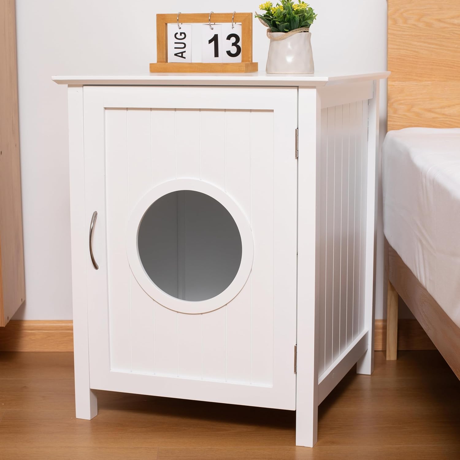 Cat Litter Box Enclosure Furniture - Stylish Hidden Washroom Nightstand With Easy Assembly Storage Cabinet - Large Pet Box Bedside Table - White As Shown One Size